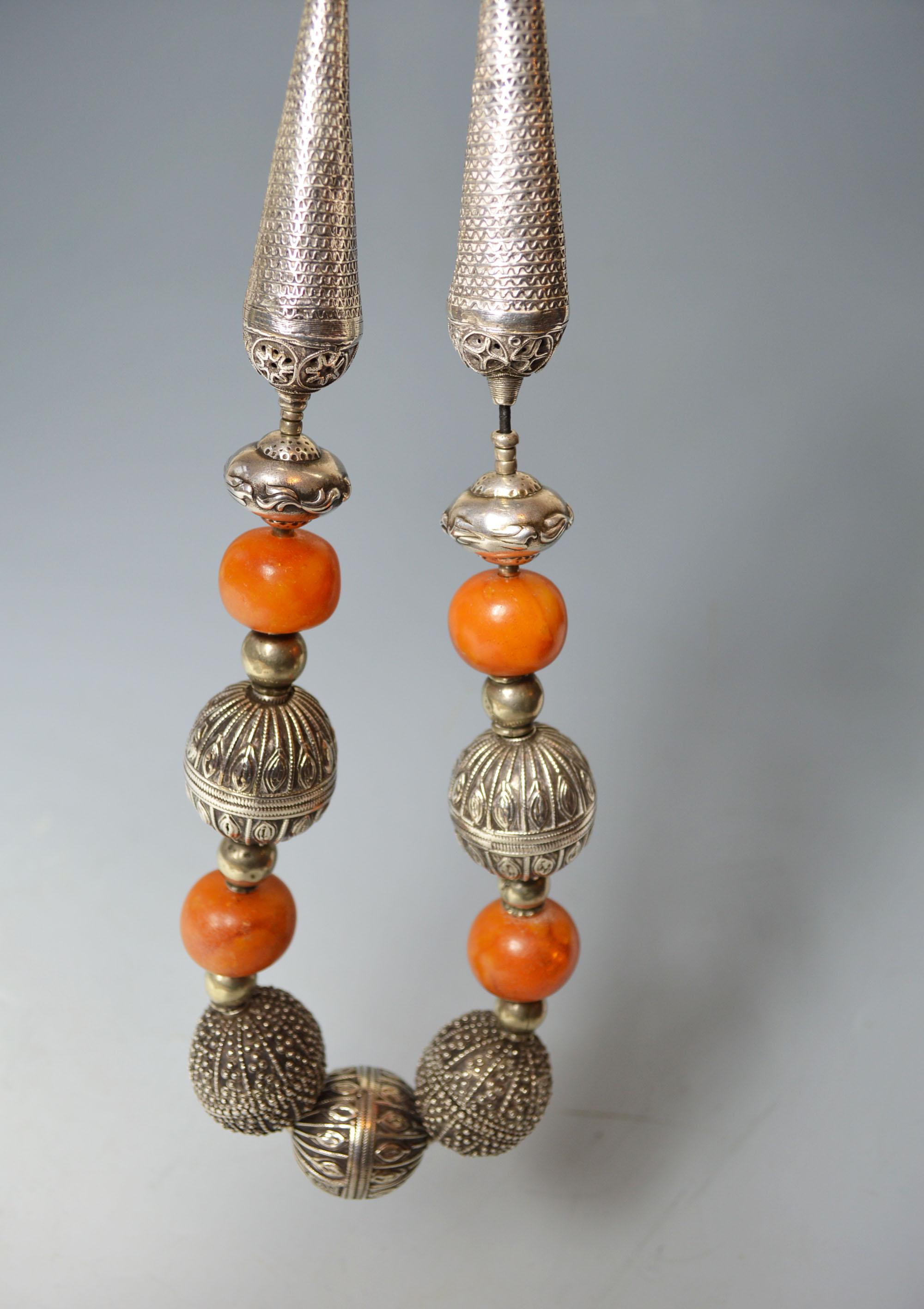 Large Old Middle Eastern Silver Beaded Tribal Necklace In Good Condition For Sale In London, GB