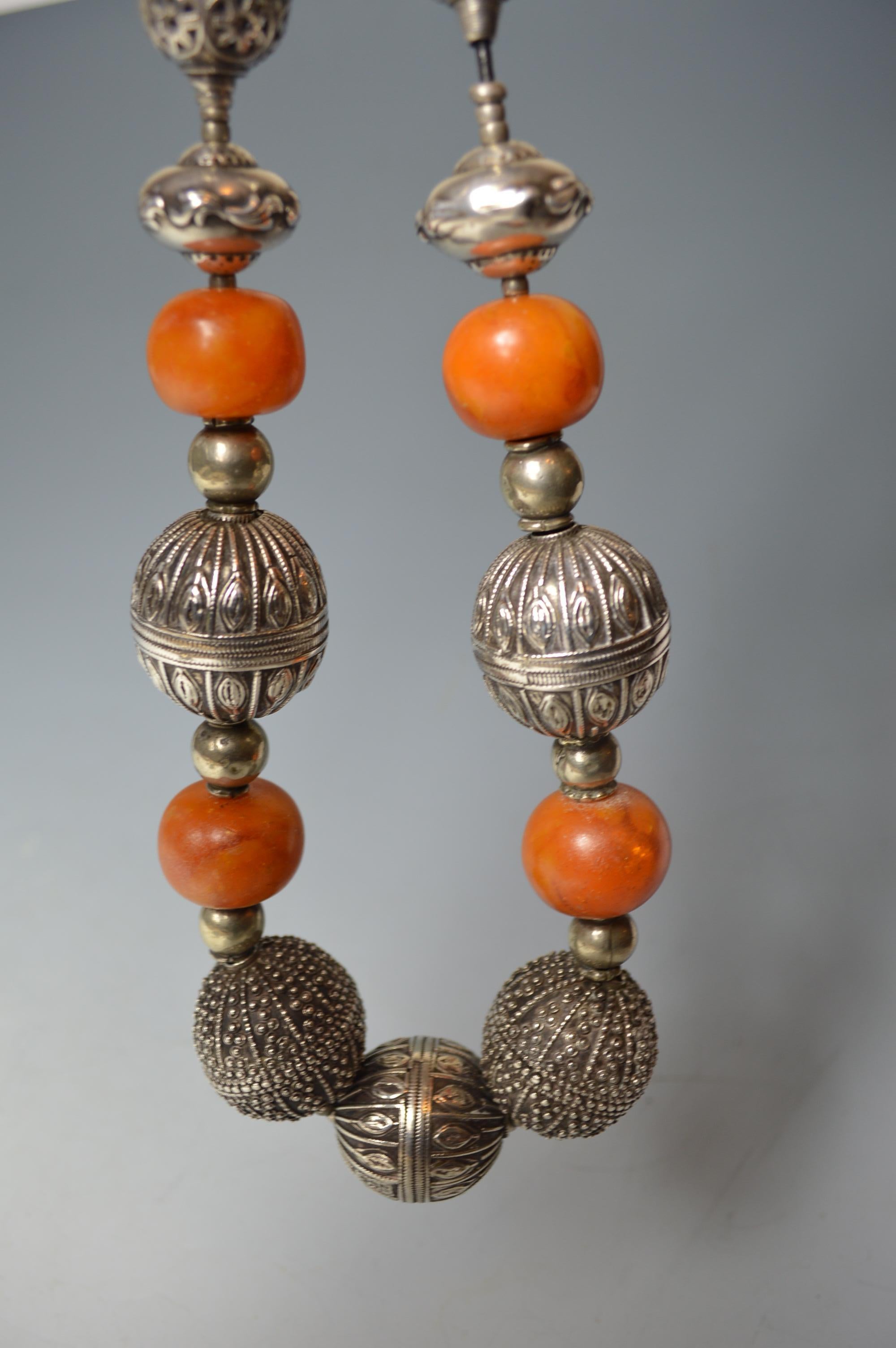 20th Century Large Old Middle Eastern Silver Beaded Tribal Necklace For Sale