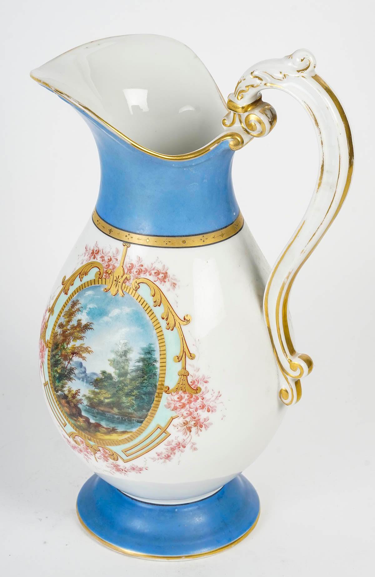 French Large Old Paris Porcelain Water Jug, 19th Century. For Sale