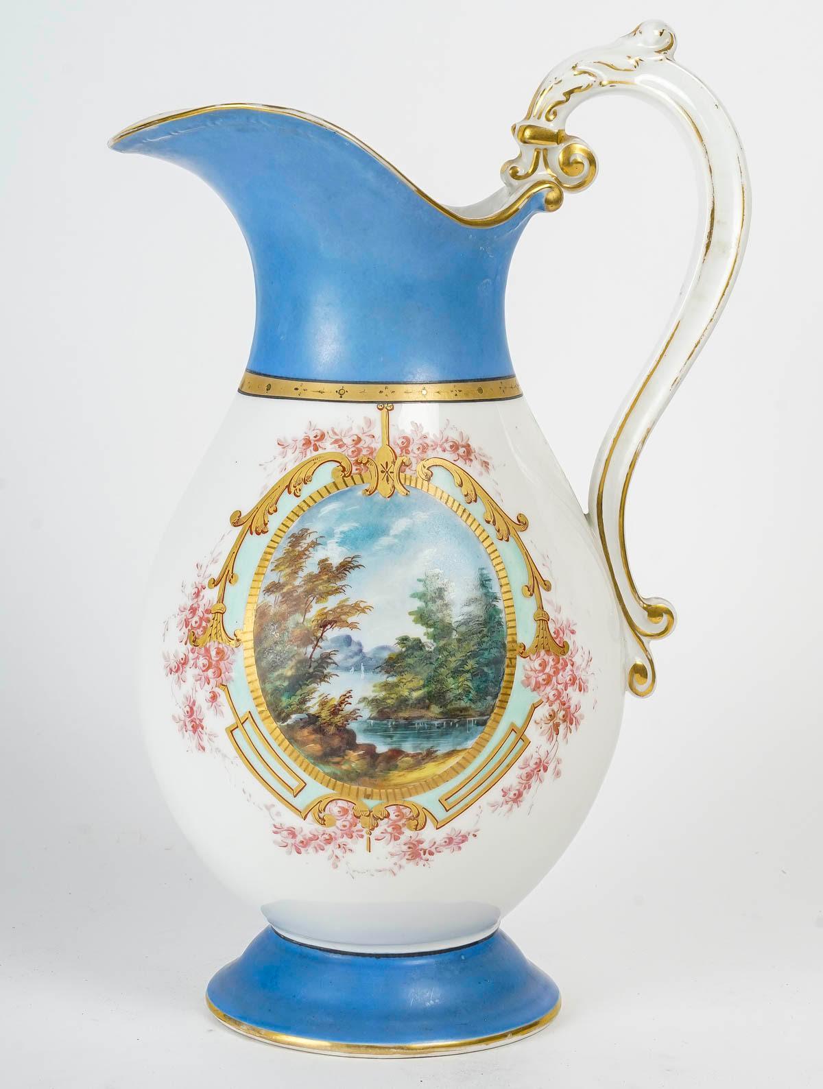 Large Old Paris Porcelain Water Jug, 19th Century. For Sale 1