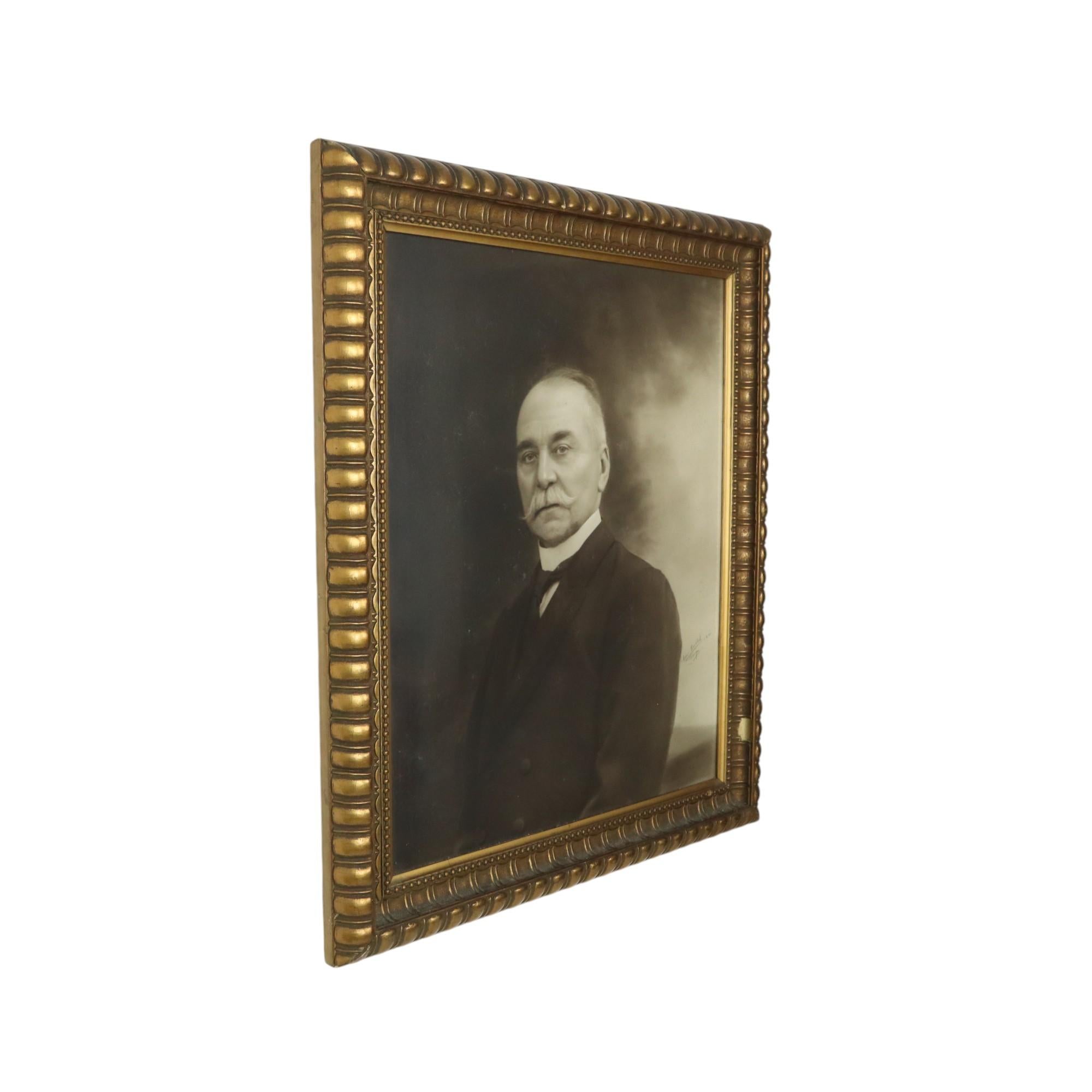 Glass Large Old Photo Portrait Old Man Gold Frame Resin Bruges 1921 For Sale