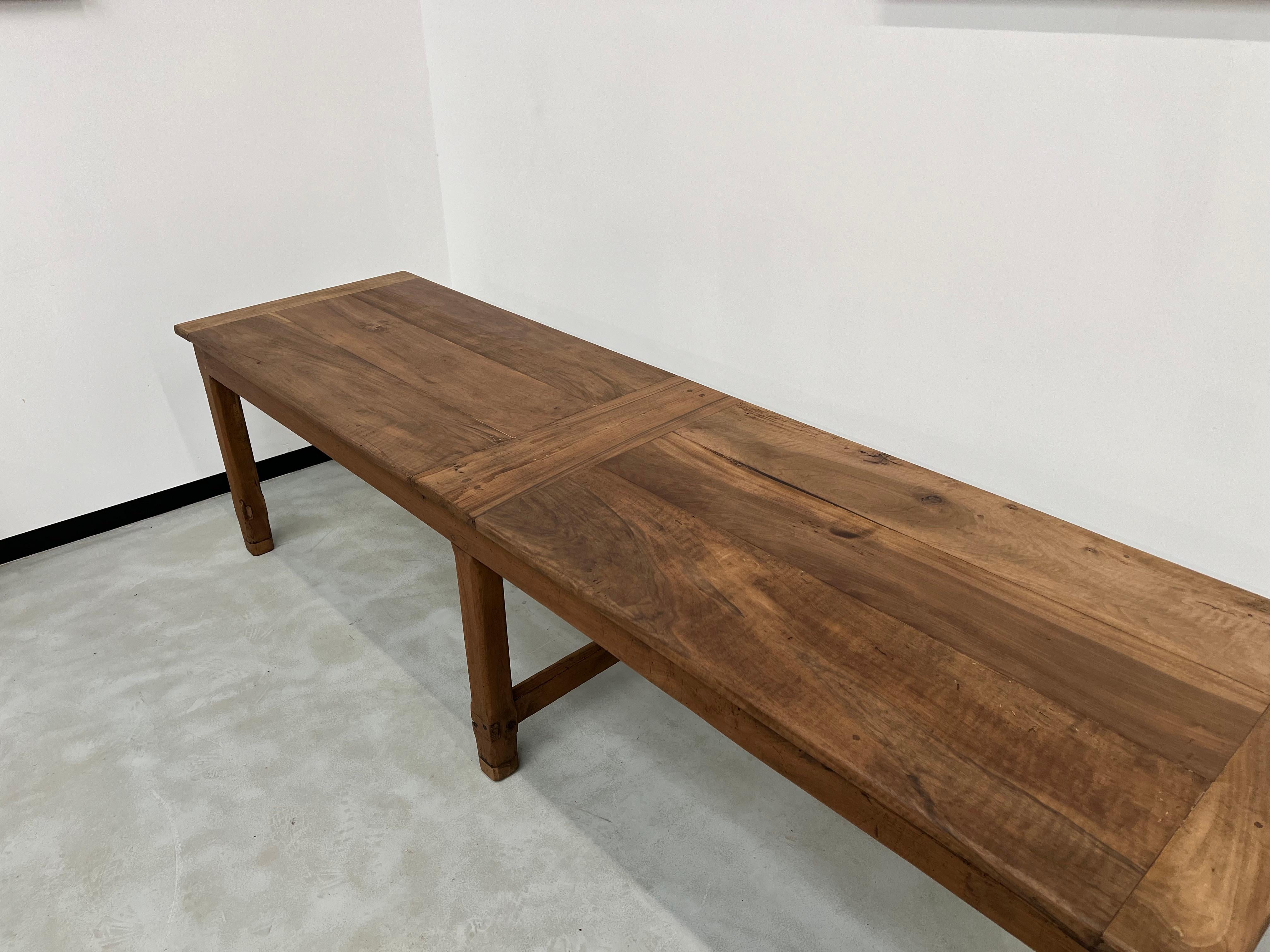 Mid-20th Century Large old walnut farm table with 6 legs For Sale