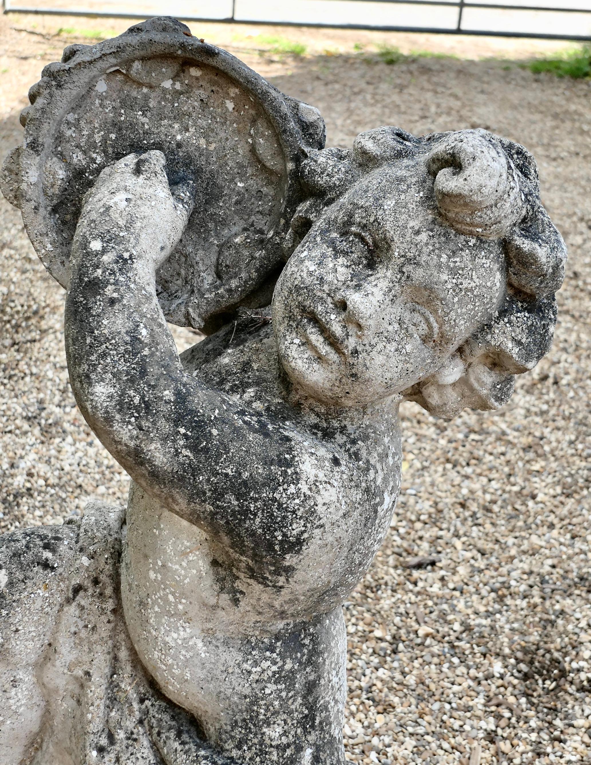 Large Old Weathered Statue of a Putti Playing Tambourine 3