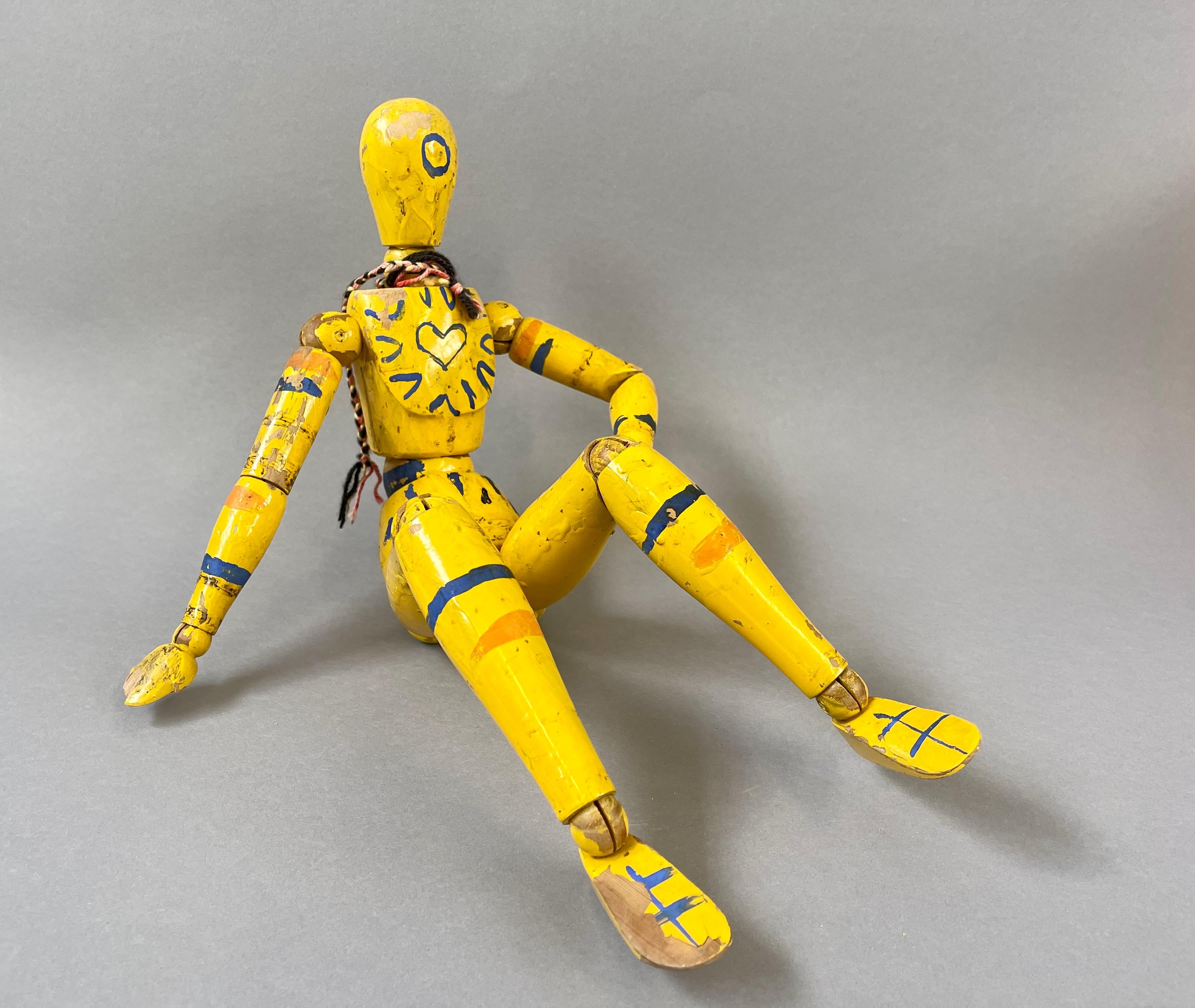 Mid-Century Modern Grand mannequin de studio d'artiste en bois ancien peint et articulé en vente