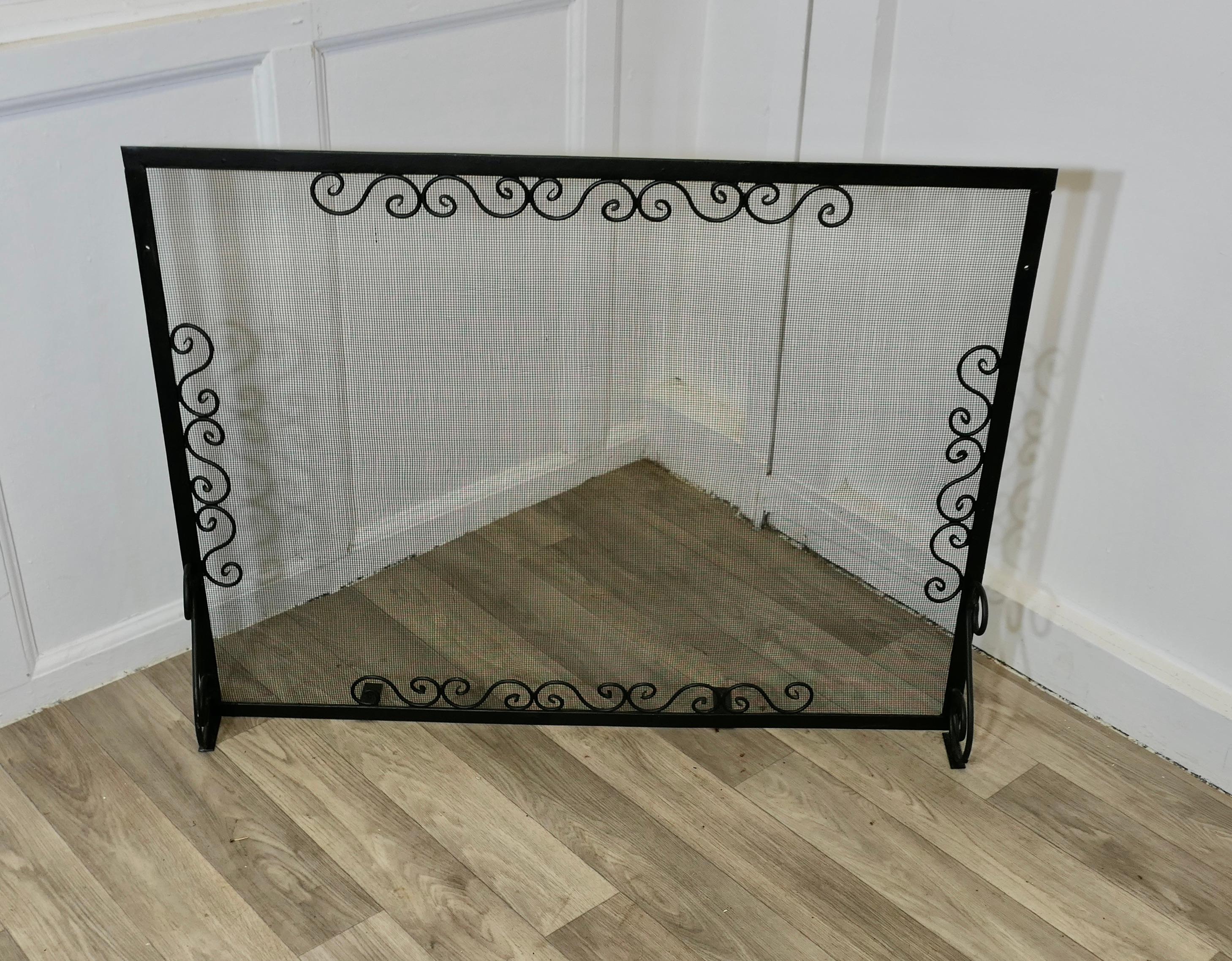 Arts and Crafts Large Old Wrought Iron Fire Screen For Sale