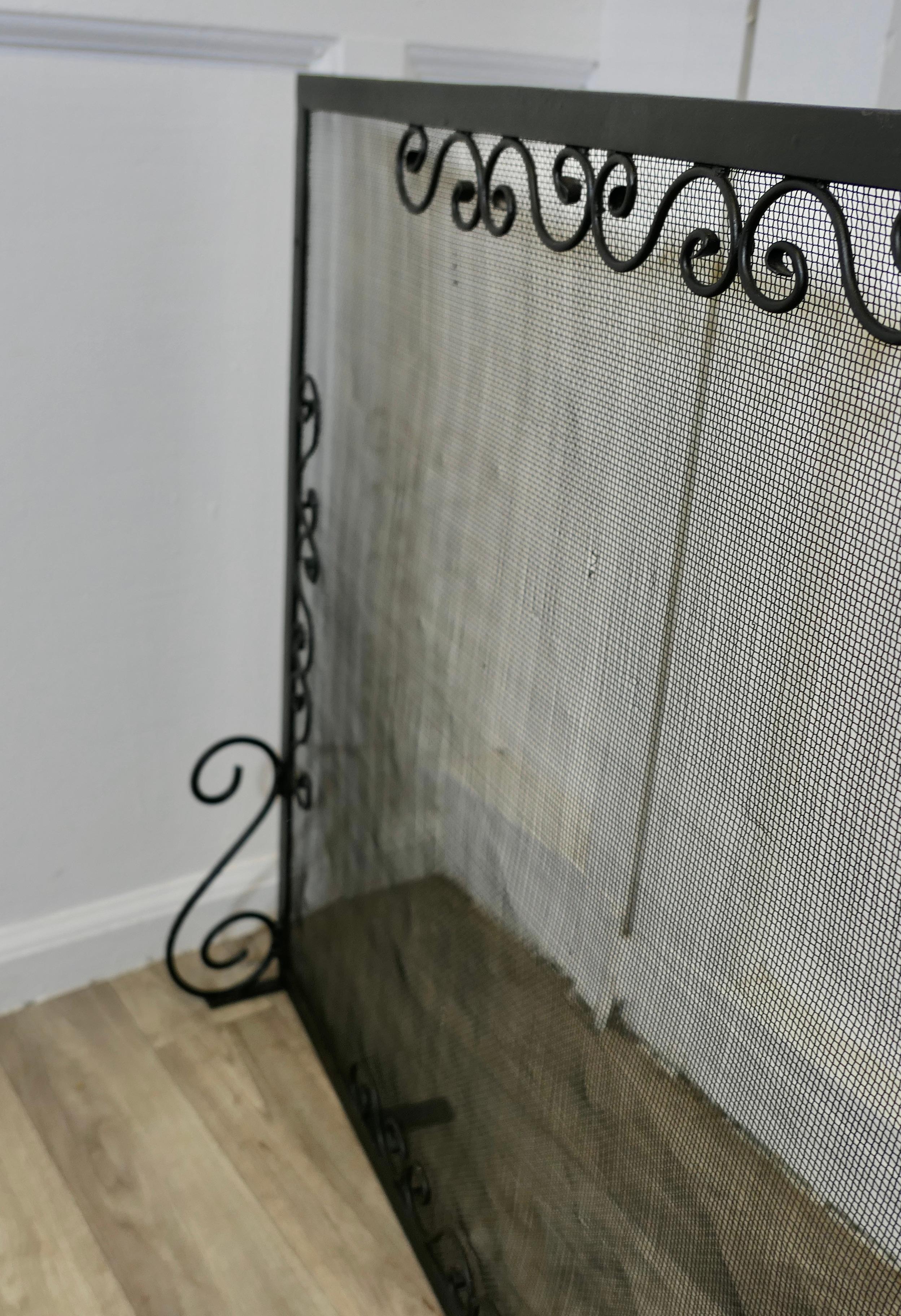 19th Century Large Old Wrought Iron Fire Screen For Sale