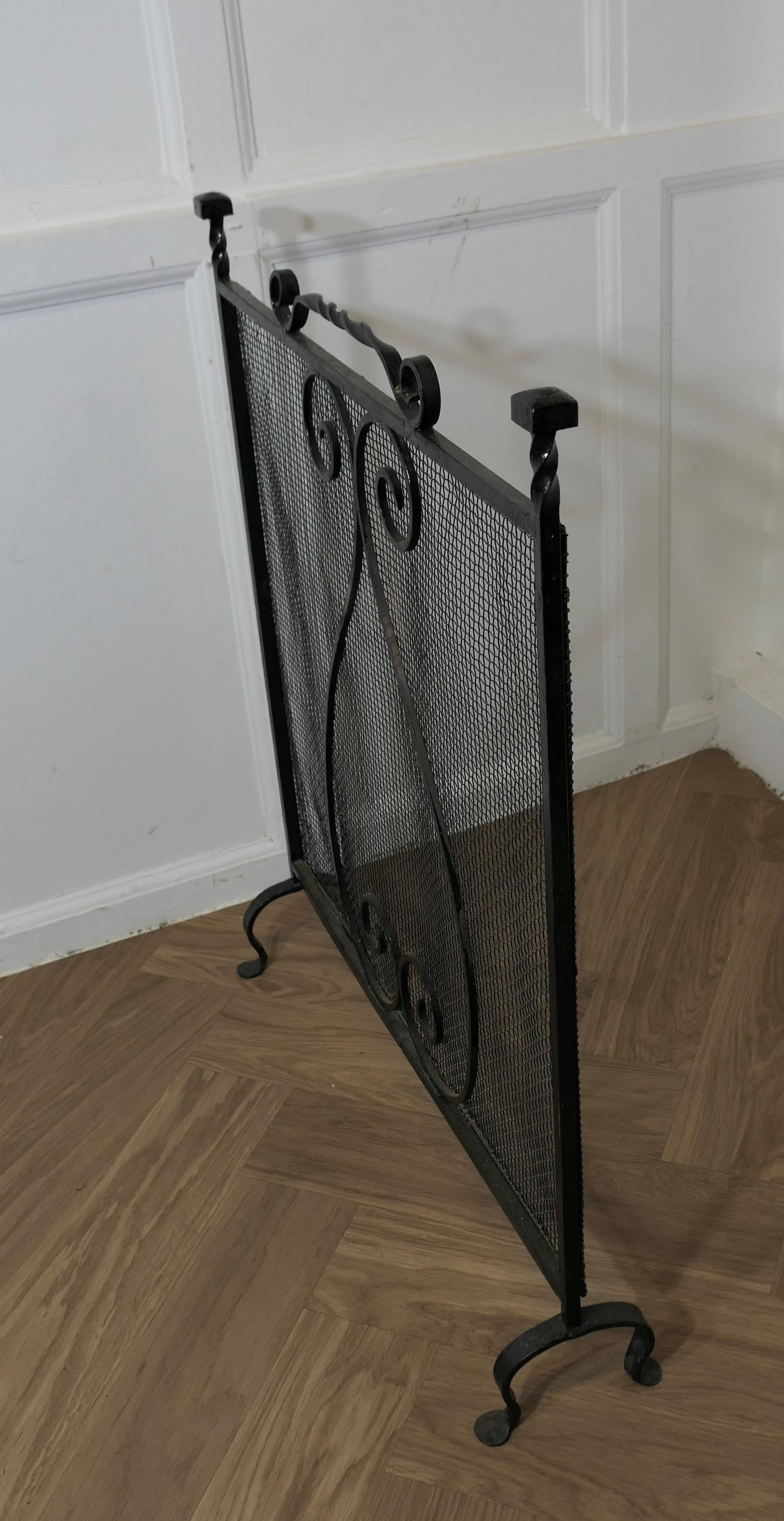 Large Old Wrought Iron Fire Screen  This is a very useful piece, with a fine mes For Sale 2