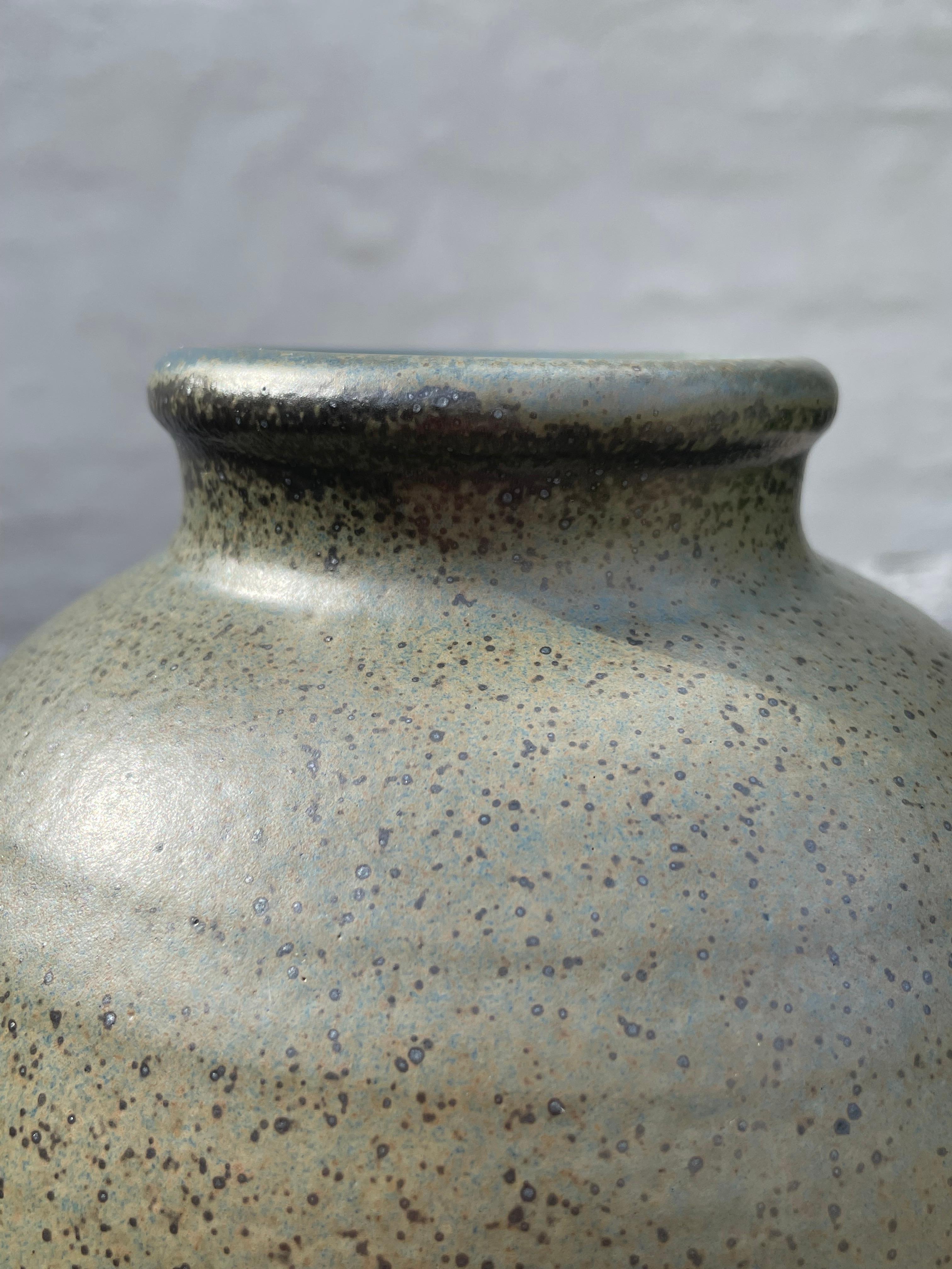 Large Olive Brown Blue Crystal Glaze Round Vase, 1960s For Sale 5