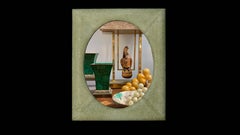 Large Olive Rectangular Shagreen Frame with Oval Glass