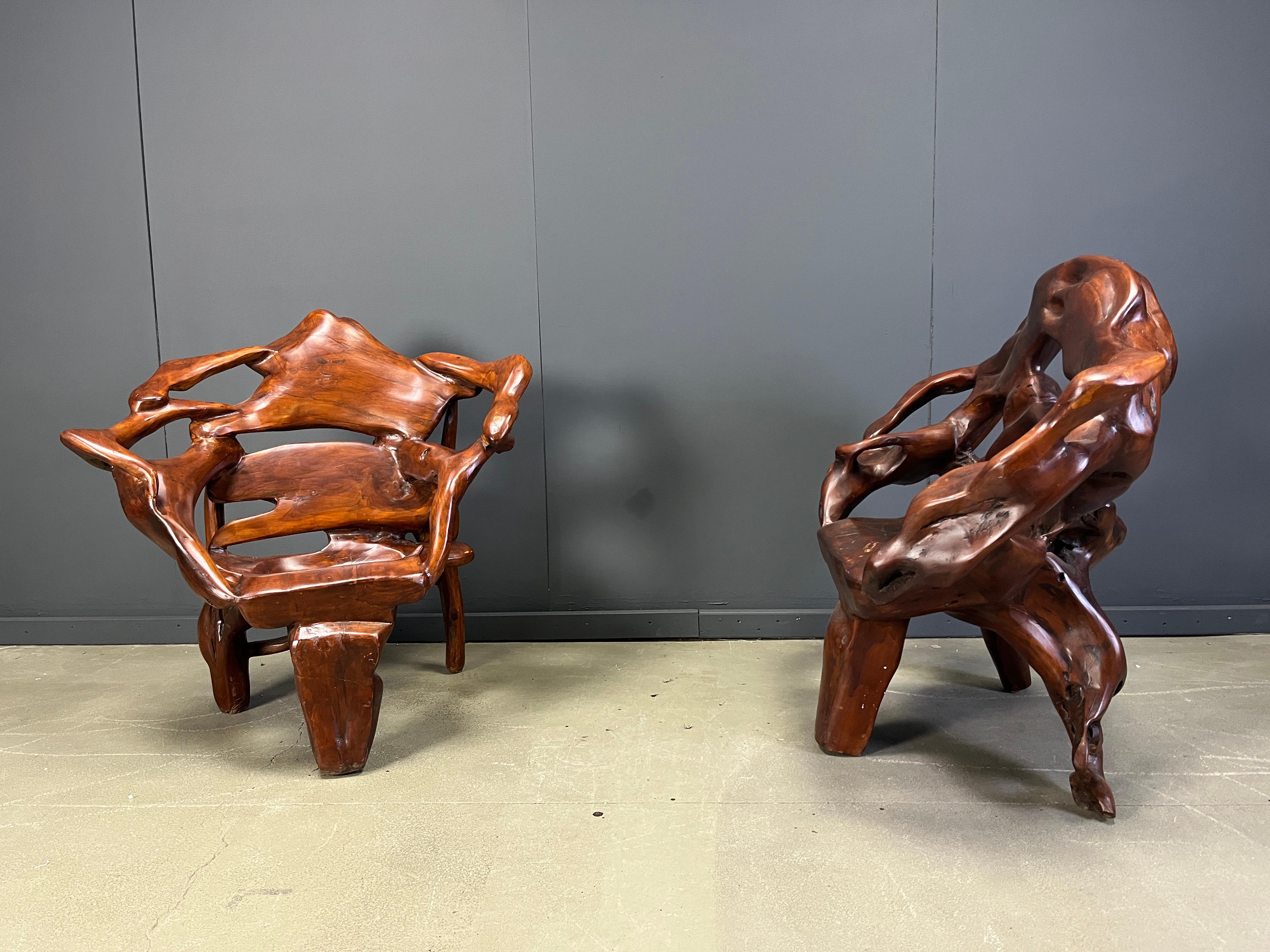 Large olive tree root chair set, 1960s For Sale 3
