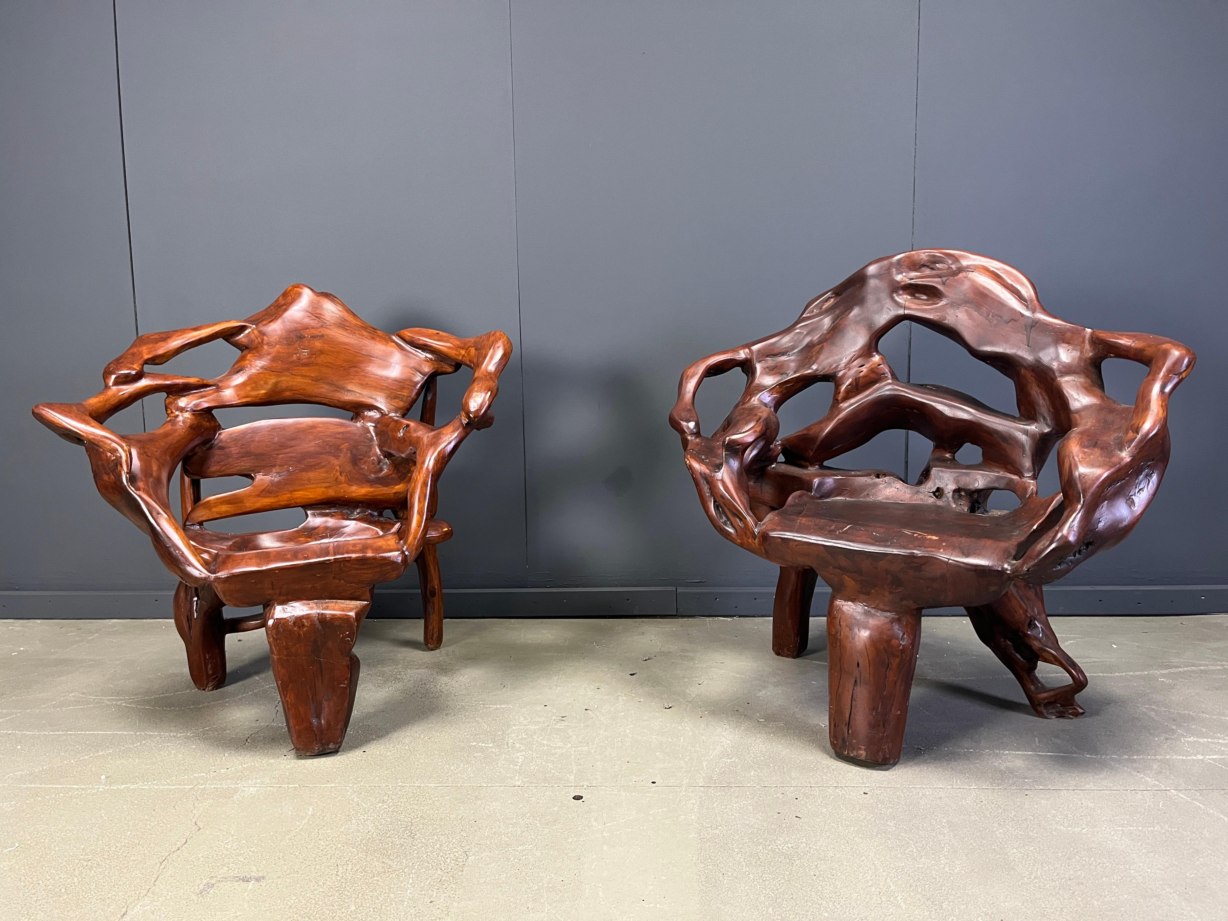 Large olive tree root chair set, 1960s For Sale 4