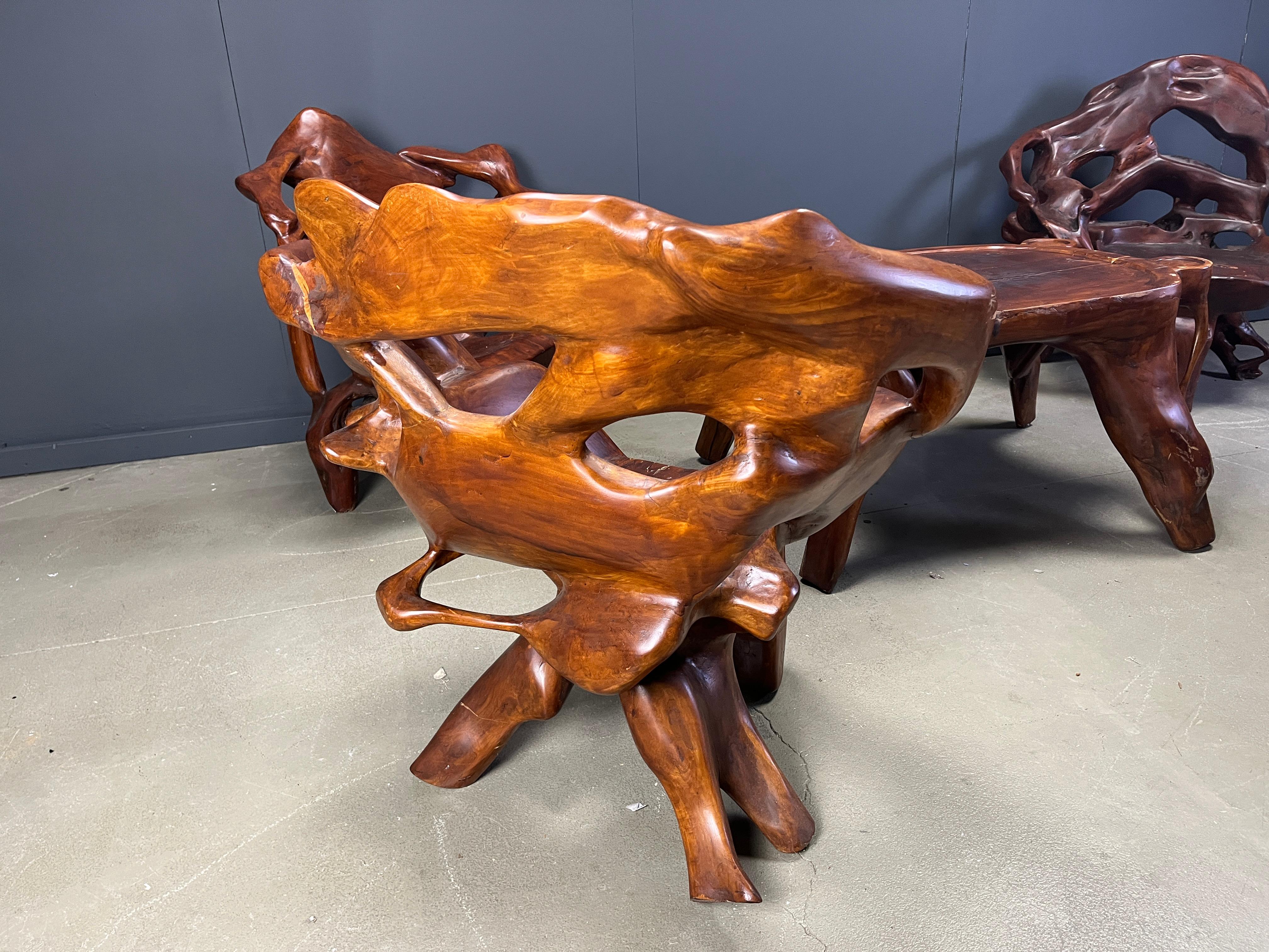 Large olive tree root chair set, 1960s For Sale 11