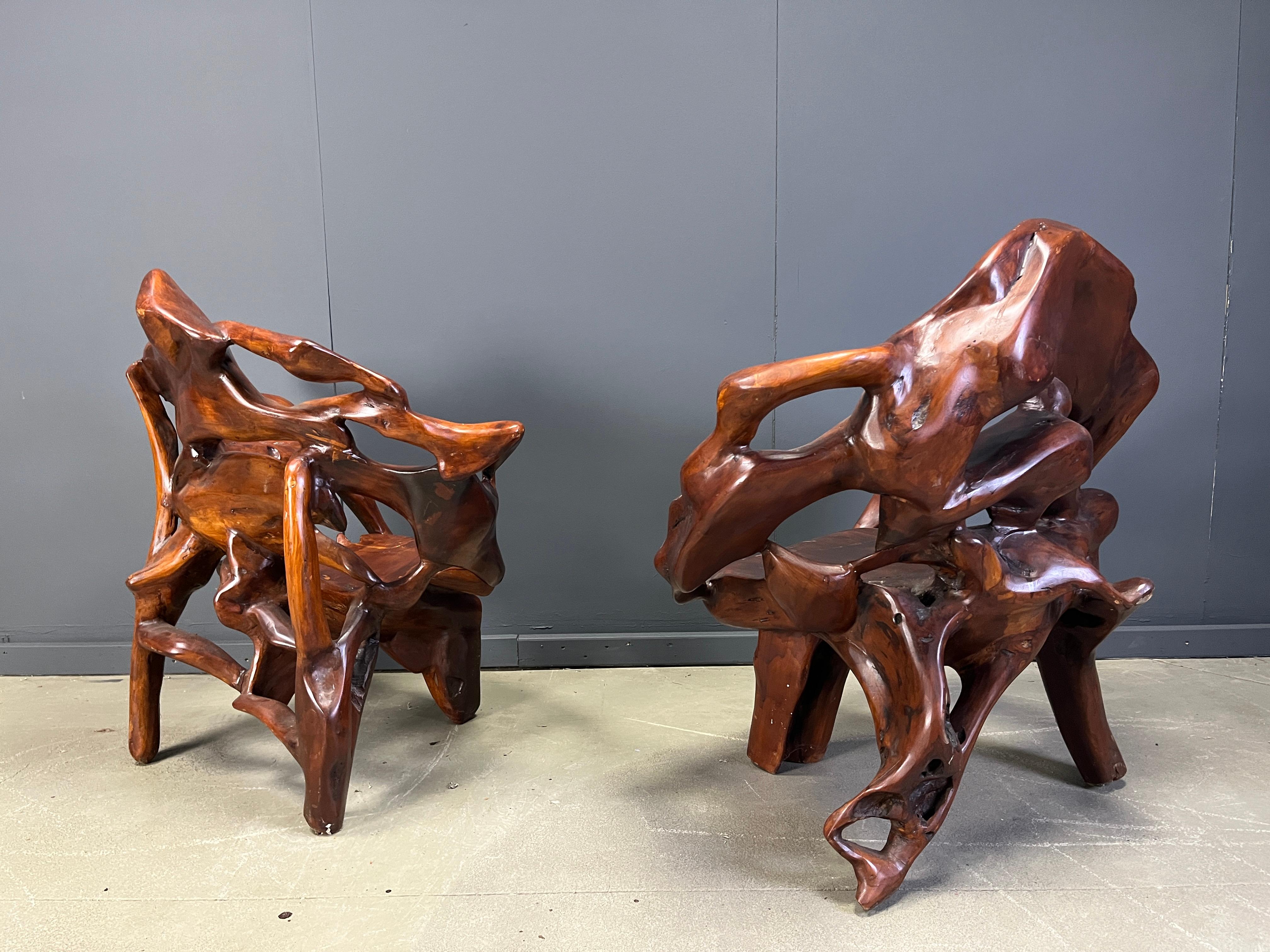 Large olive tree root chair set, 1960s For Sale 1