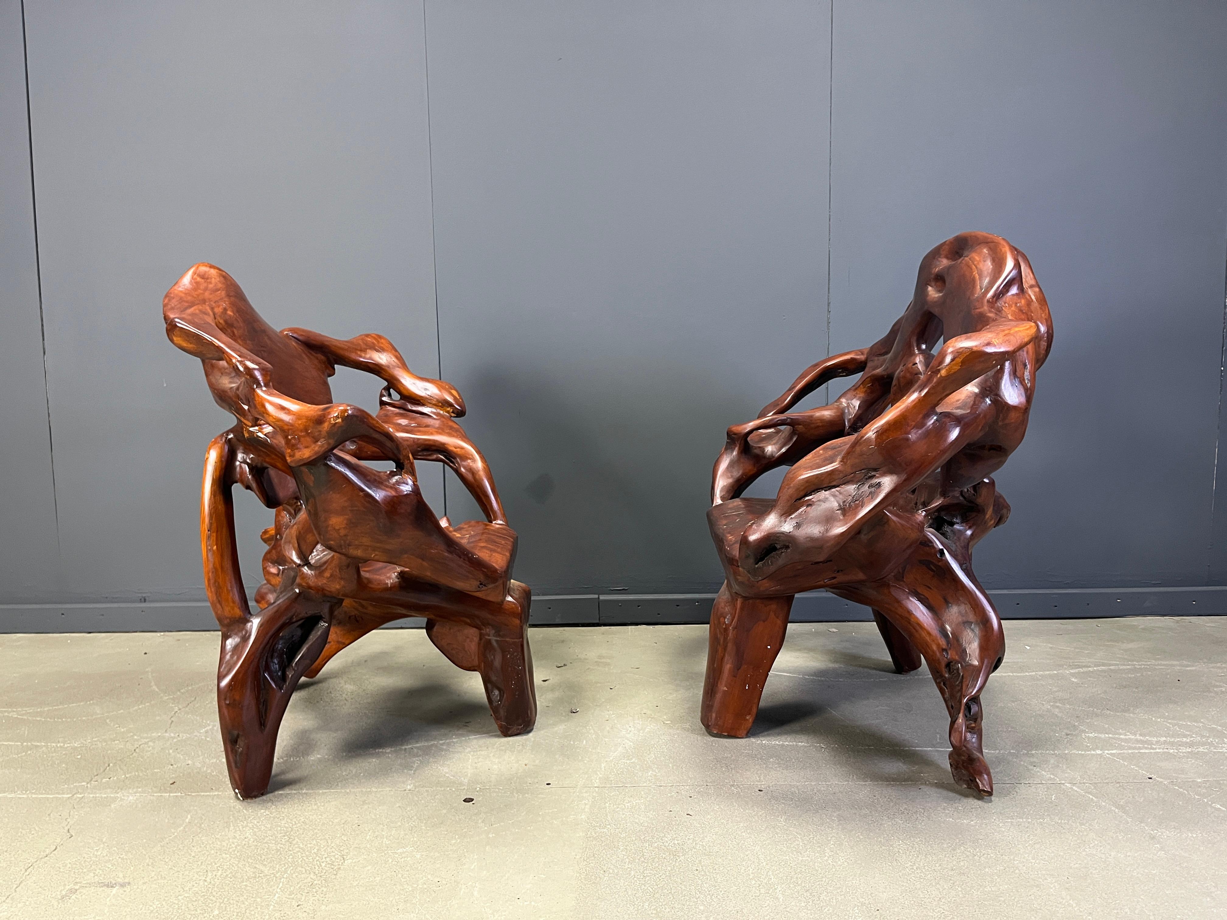 Large olive tree root chair set, 1960s For Sale 2