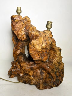 Large olive wood lamp, France, 1960