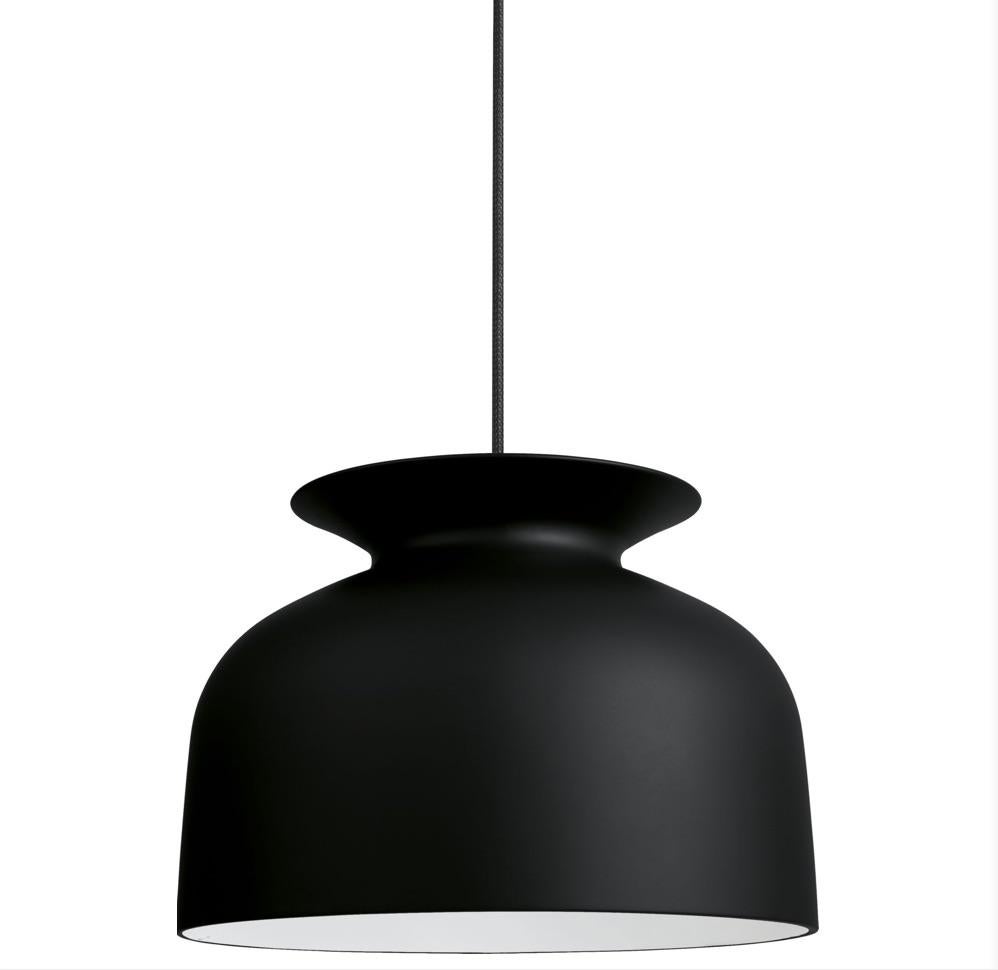 Large Oliver Schick Ronde pendant in matte black for Gubi. Designed by Oliver Schick, the Ronde pendant has an industrial, yet friendly look that is well-suited for both home decor and professional environments. Executed in spun aluminum with
