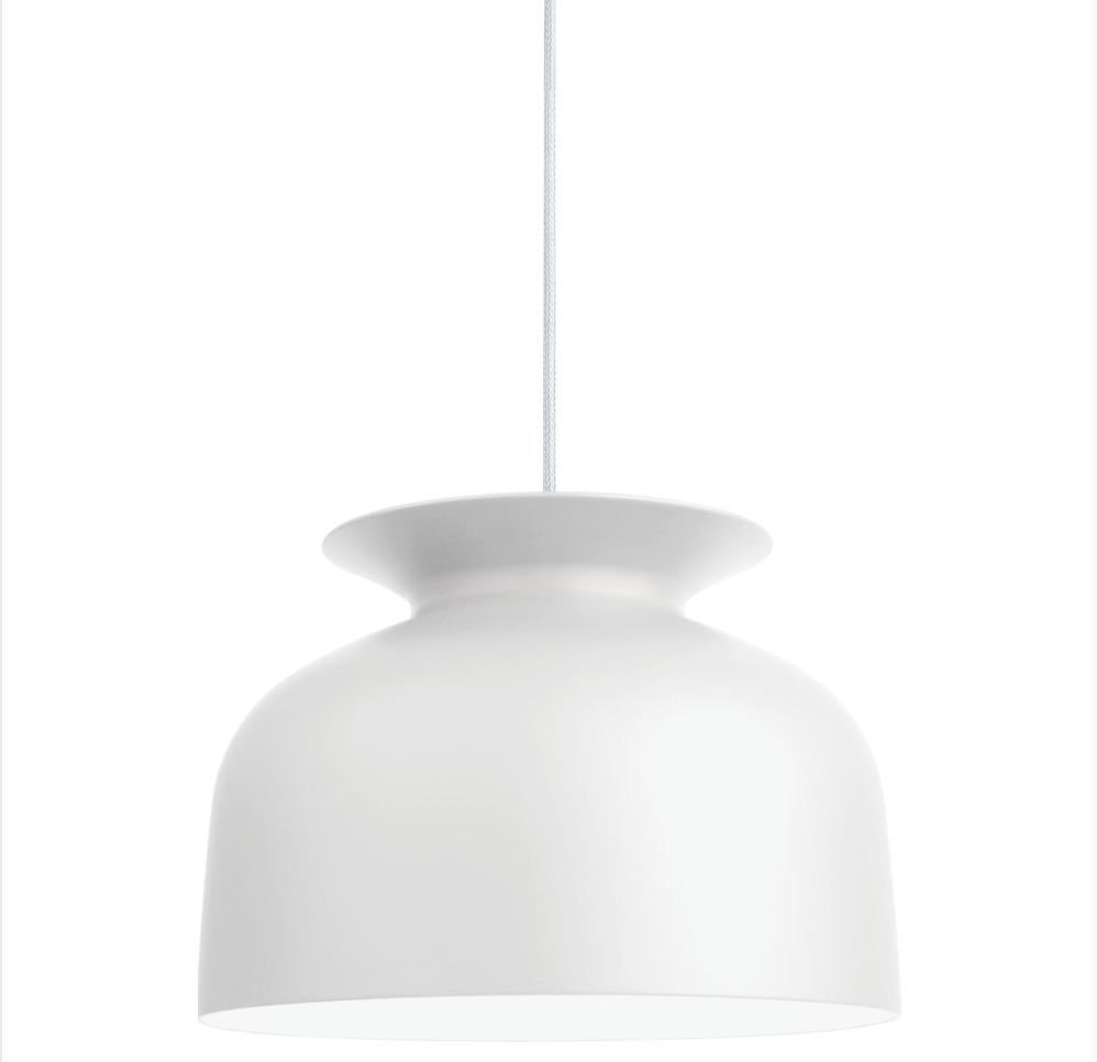 Large Oliver Schick Ronde pendant in white matte for Gubi. Designed by Oliver Schick, the Ronde Pendant has an industrial, yet friendly look that is well-suited for both home decor and professional environments. Executed in spun aluminum with
