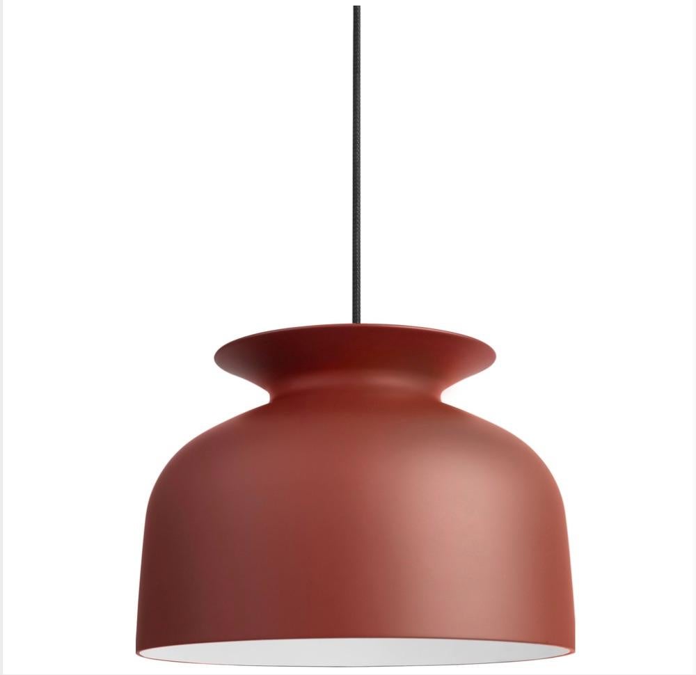 Large Oliver Schick Ronde pendant in redwood matte for GUBI. Designed by Oliver Schick, the Ronde pendant has an industrial, yet friendly look that is well-suited for both home decor and professional environments. Executed in spun aluminum with