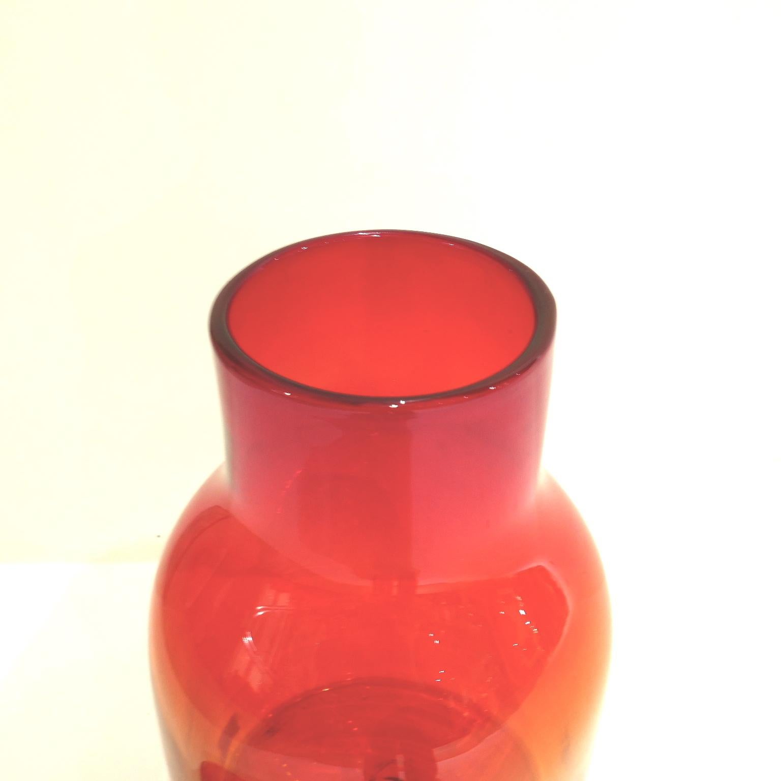Large Ombre Blown Blenko Orange Decanter with Lid by John Nickerson In Excellent Condition In Hudson, NY