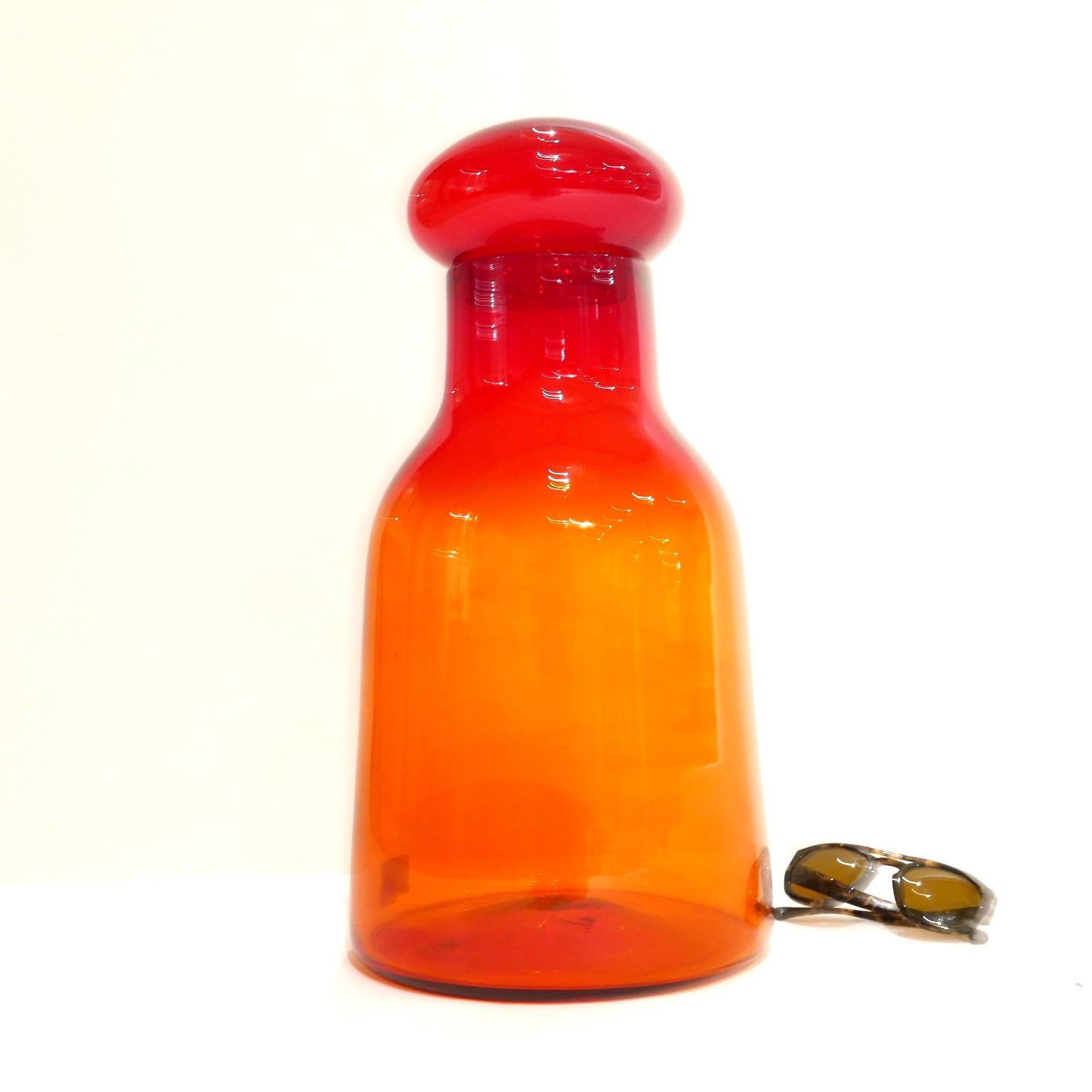 Large Ombre Blown Blenko Orange Decanter with Lid by John Nickerson 1