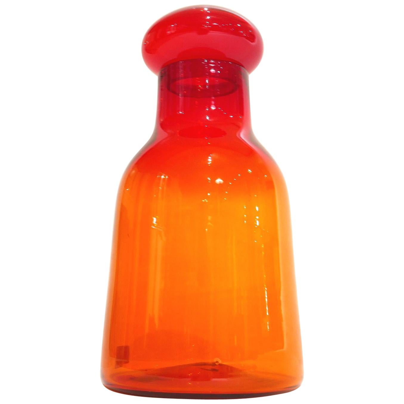 Large Ombre Blown Blenko Orange Decanter with Lid by John Nickerson