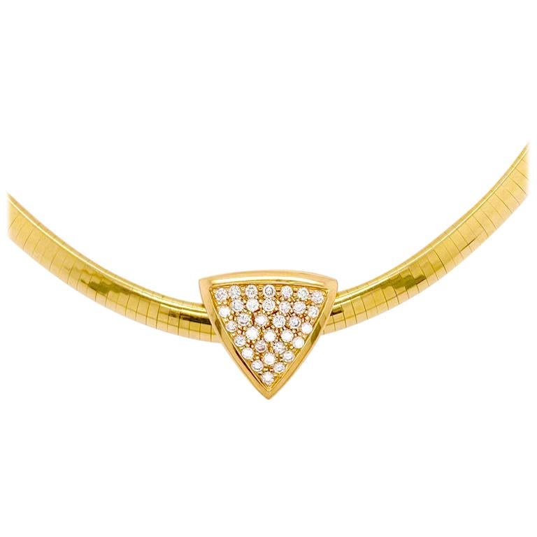 Große Omega Kette Halskette und 1 Karat Diamant-Dreieck- Slider in 14 Karat Gold