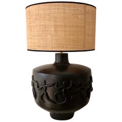 Large One of a Kind Black Ceramic Lamp Base Signed by Dalo