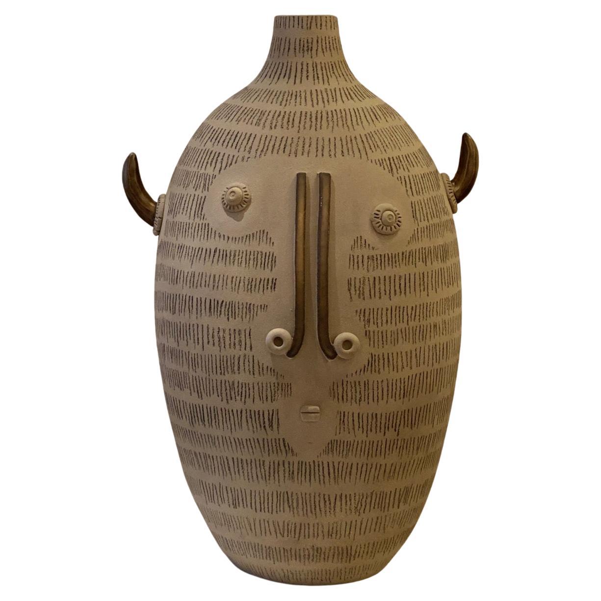 Large One of a Kind Ceramic Lamp Base or Sculpture Vase "Minotaure" Signed Dalo