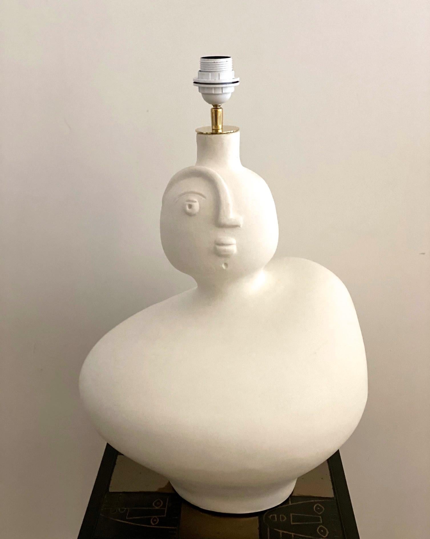 French Large One of a Kind Ceramic Lamp Base Signed by Dalo