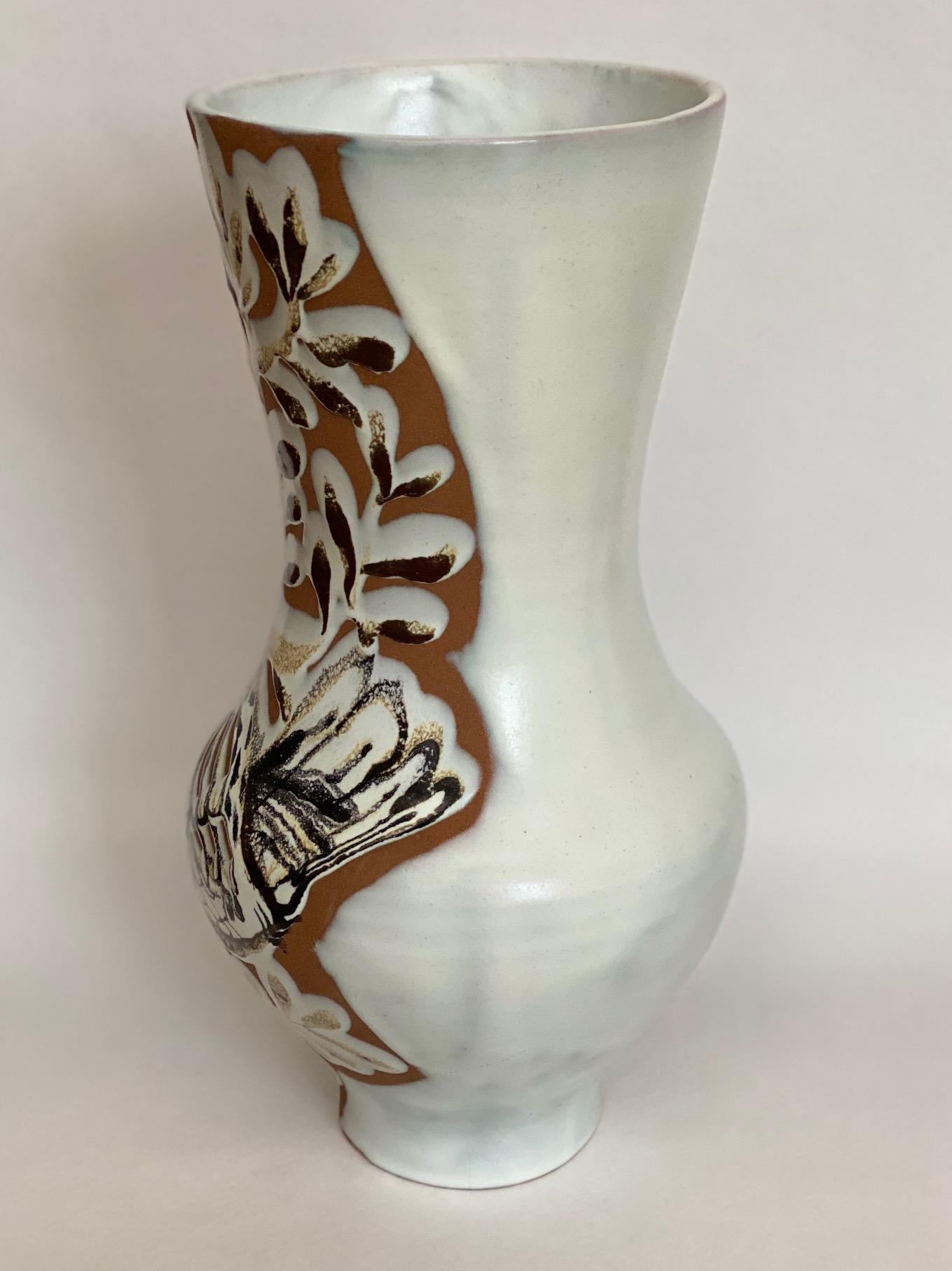 Mid-20th Century Large One of a kind Ceramic Vase with Bird by Roger Capron, Vallauris, 1950s