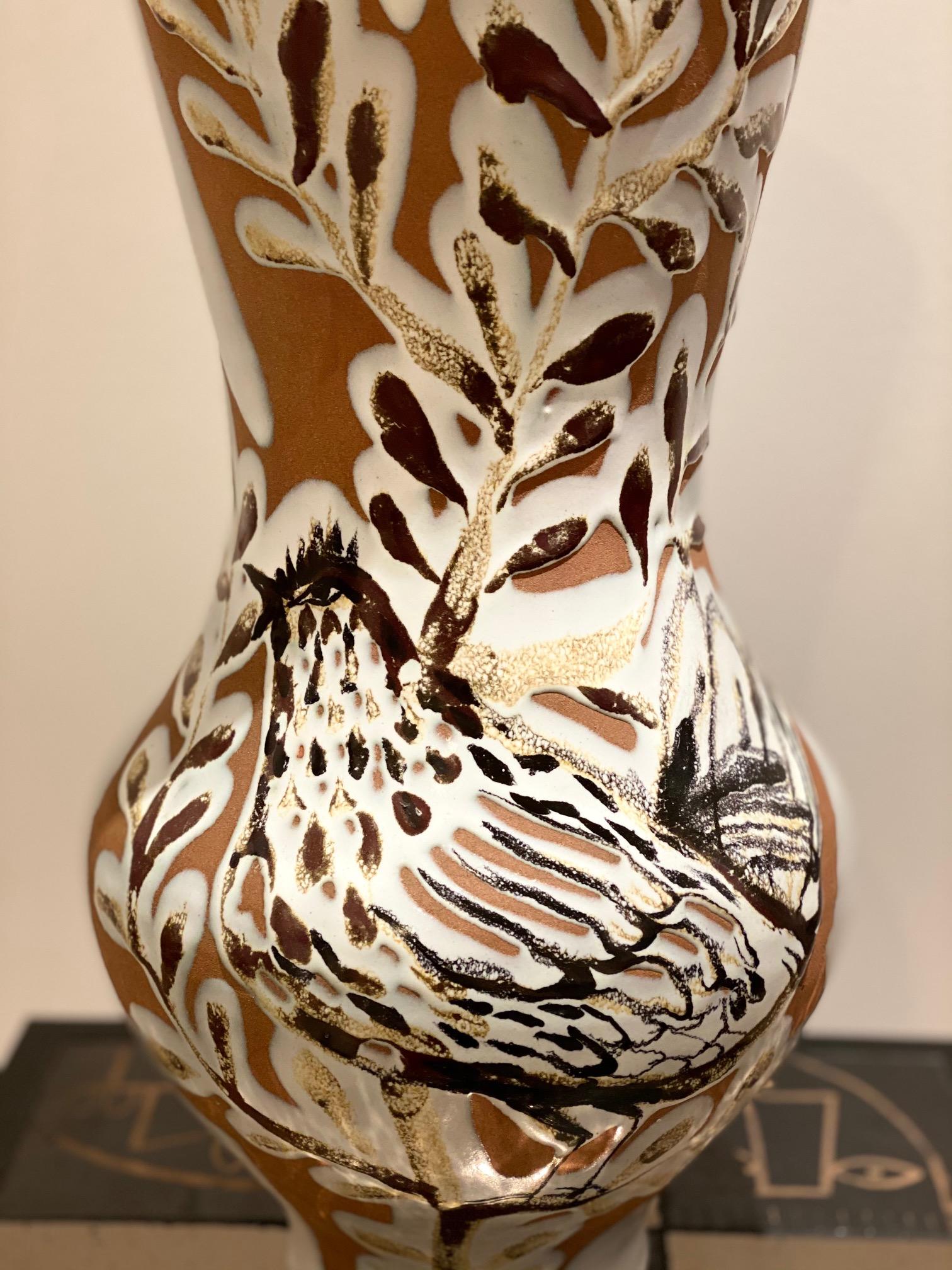 Large One of a kind Ceramic Vase with Bird by Roger Capron, Vallauris, 1950s 1