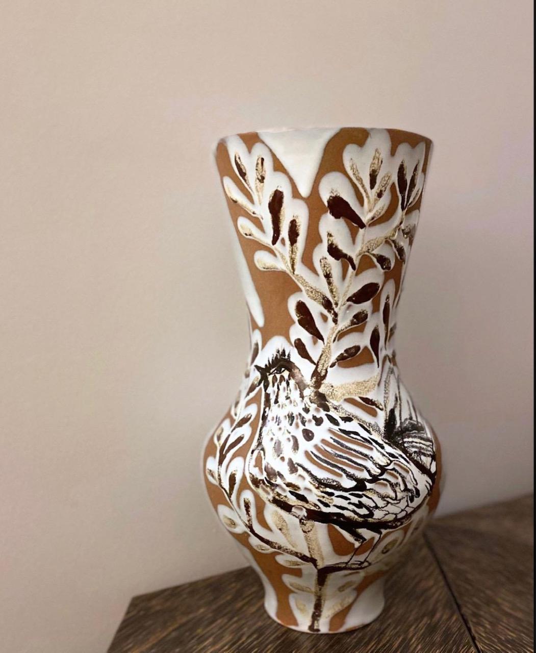 Large One of a kind Ceramic Vase with Bird by Roger Capron, Vallauris, 1950s 2