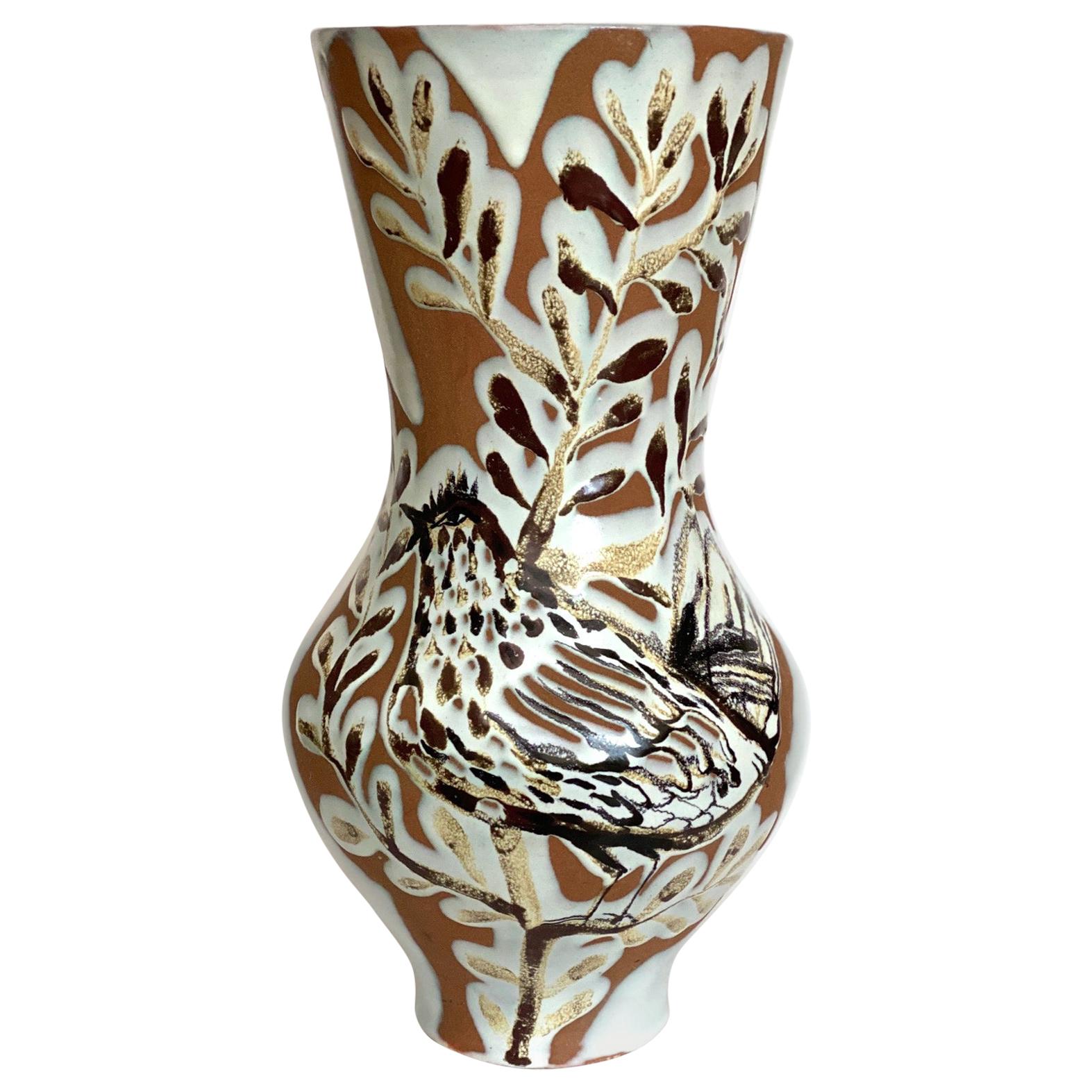 Large One of a kind Ceramic Vase with Bird by Roger Capron, Vallauris, 1950s