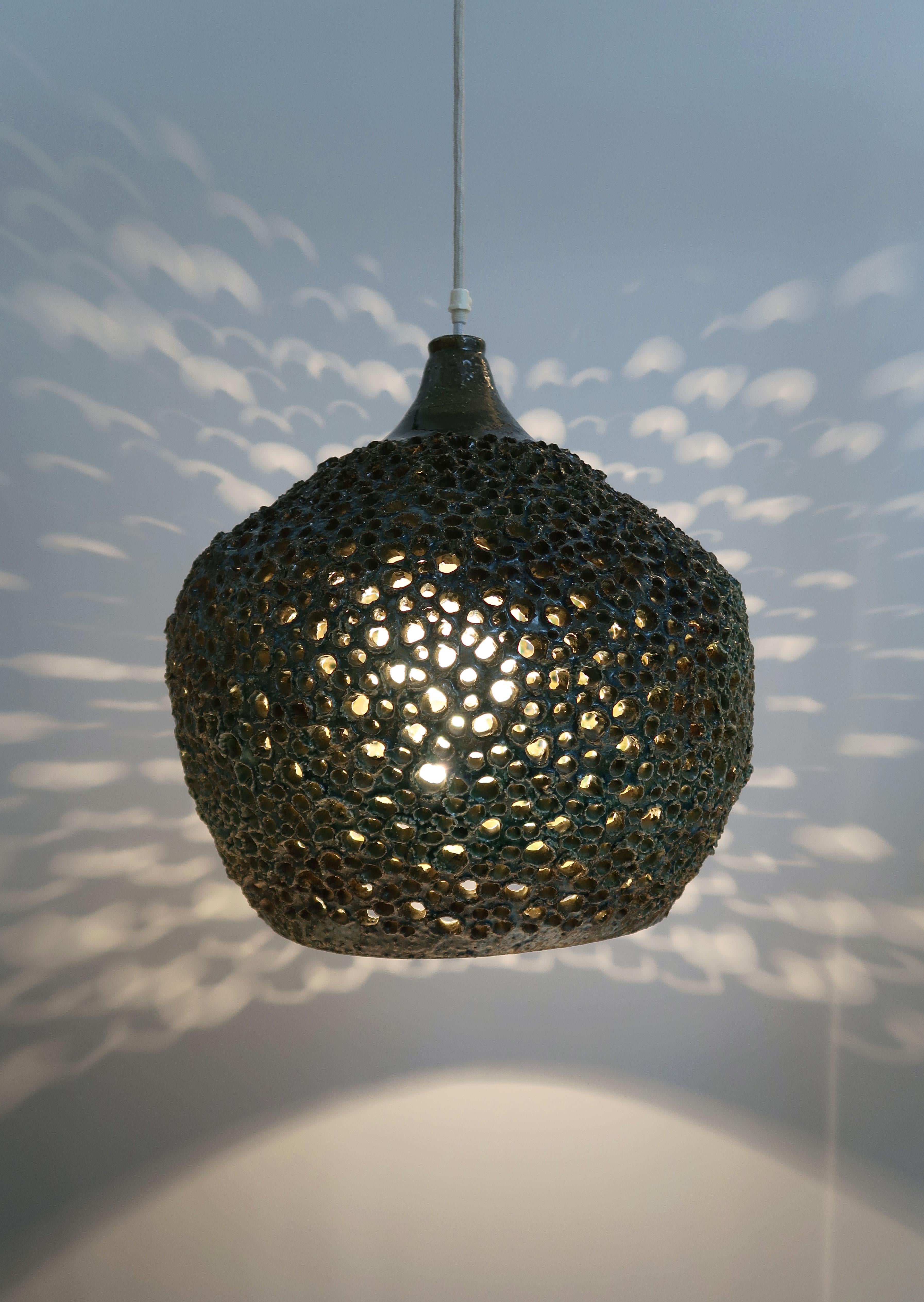 Large One-of-a-Kind Perforated Ceramic Danish Pendant by Sejer Keramik, 1960s In Good Condition In Copenhagen, DK