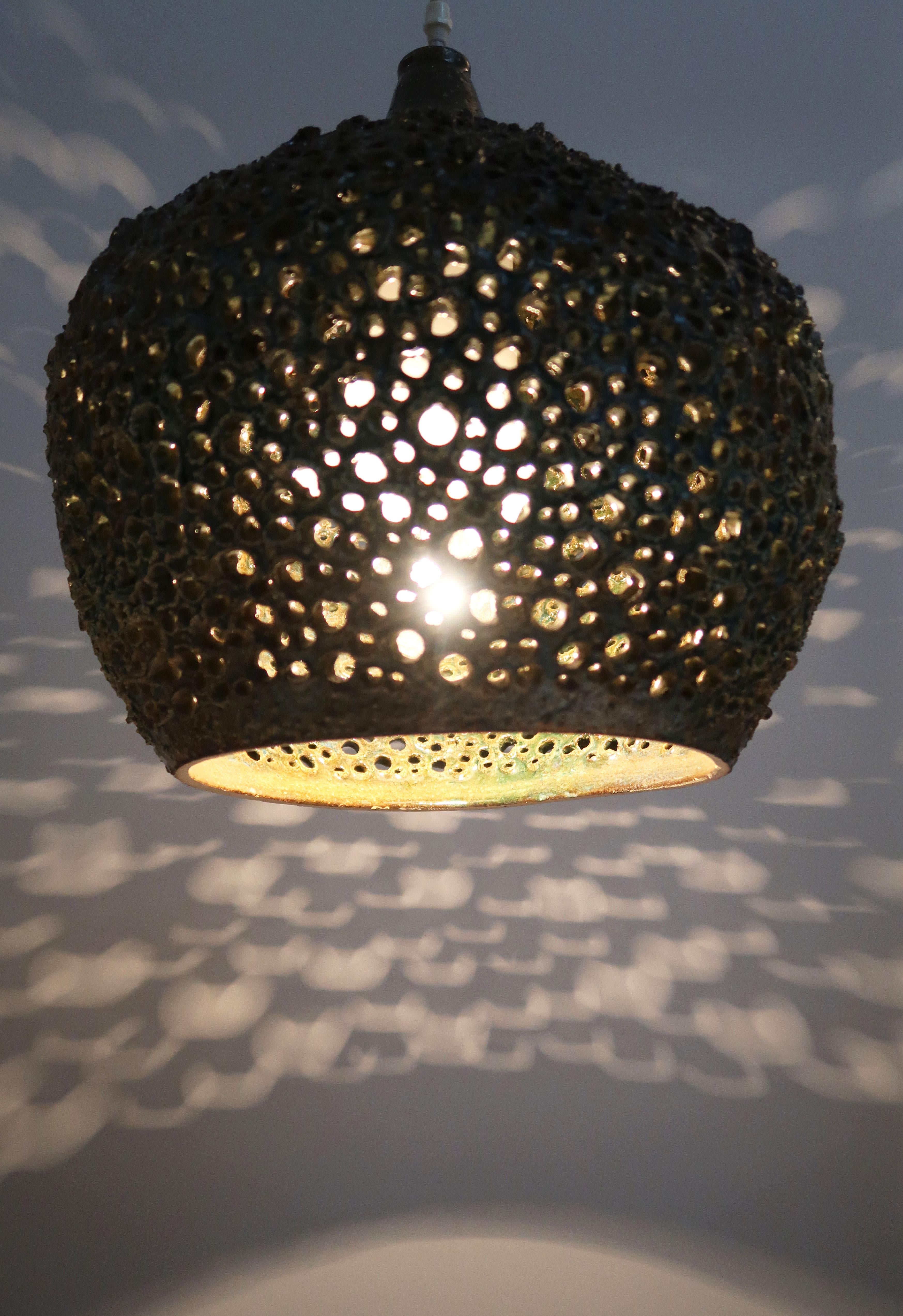 Mid-20th Century Large One-of-a-Kind Perforated Ceramic Danish Pendant by Sejer Keramik, 1960s