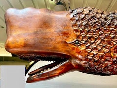 Large One-of-a-Kind Hand Carved Mahogany Whale Chandelier