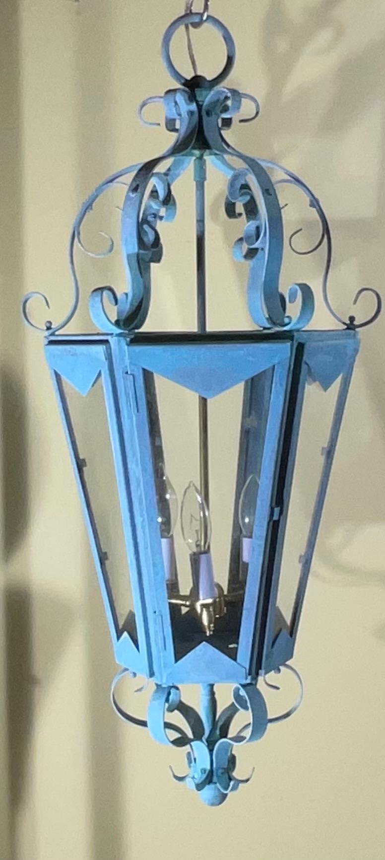 Large One Of A Kind Solid Copper & Brass Verdigris Patina Lantern -Meisner Style For Sale 8