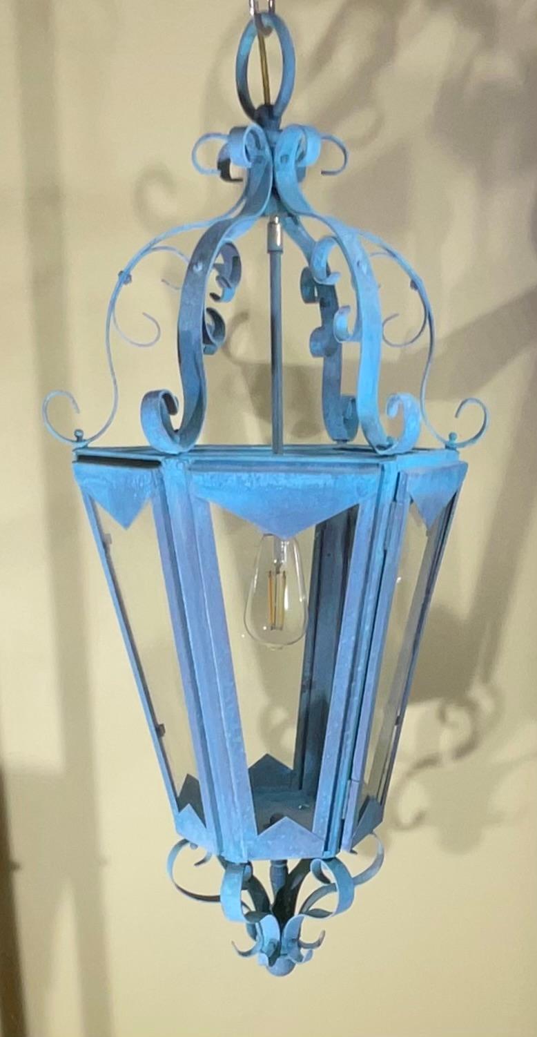 Large One Of A Kind Solid Copper & Brass Verdigris Patina Lantern -Meisner Style For Sale 1