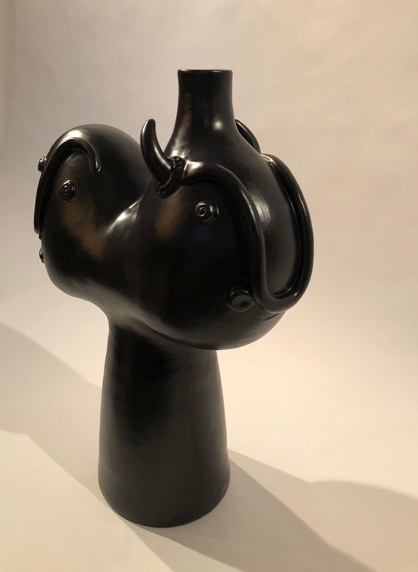 Contemporary Large One of a Kind Zoomorphic Ceramic Base Lamp Signed by Dalo