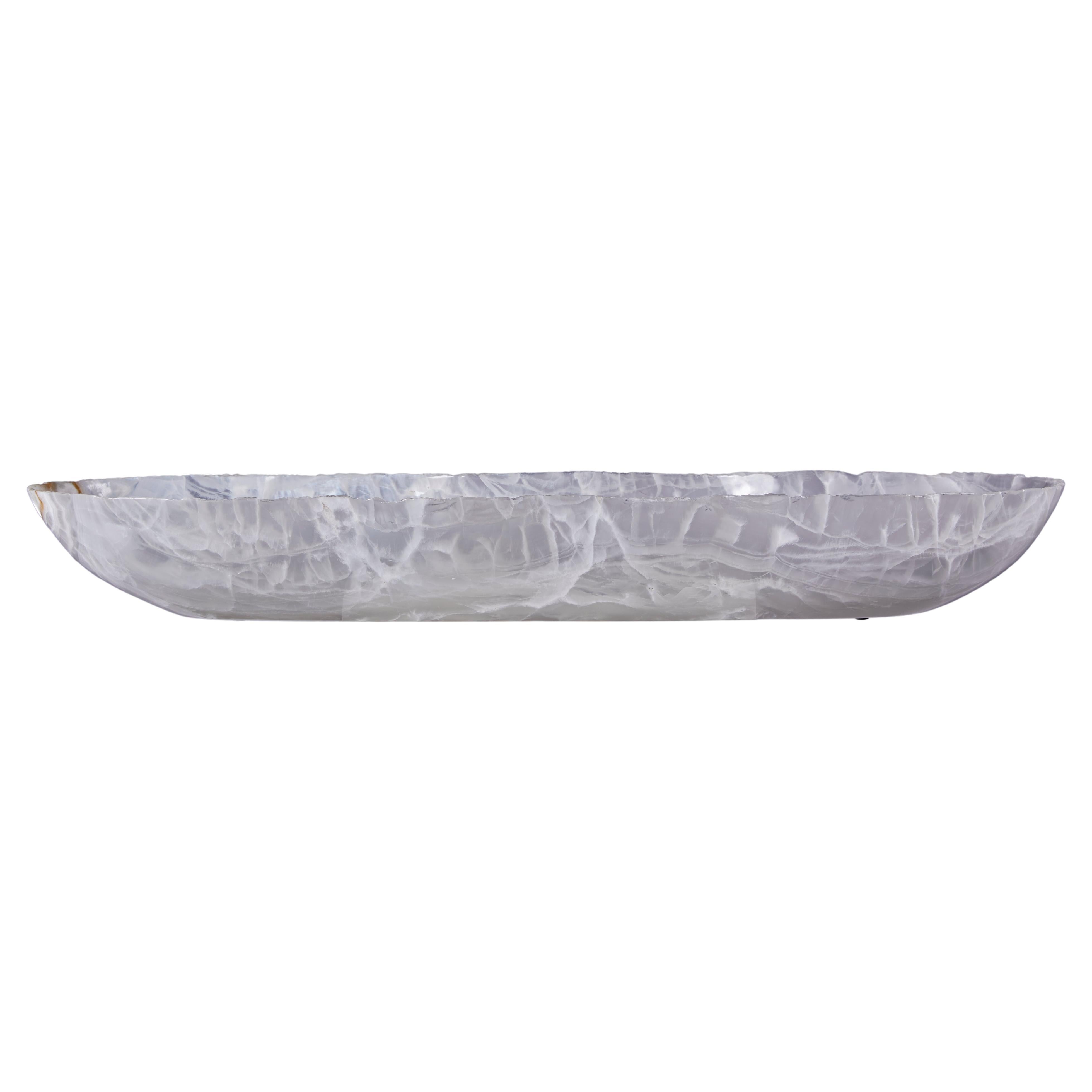 Large onyx canoe bowl with craquelet effect For Sale
