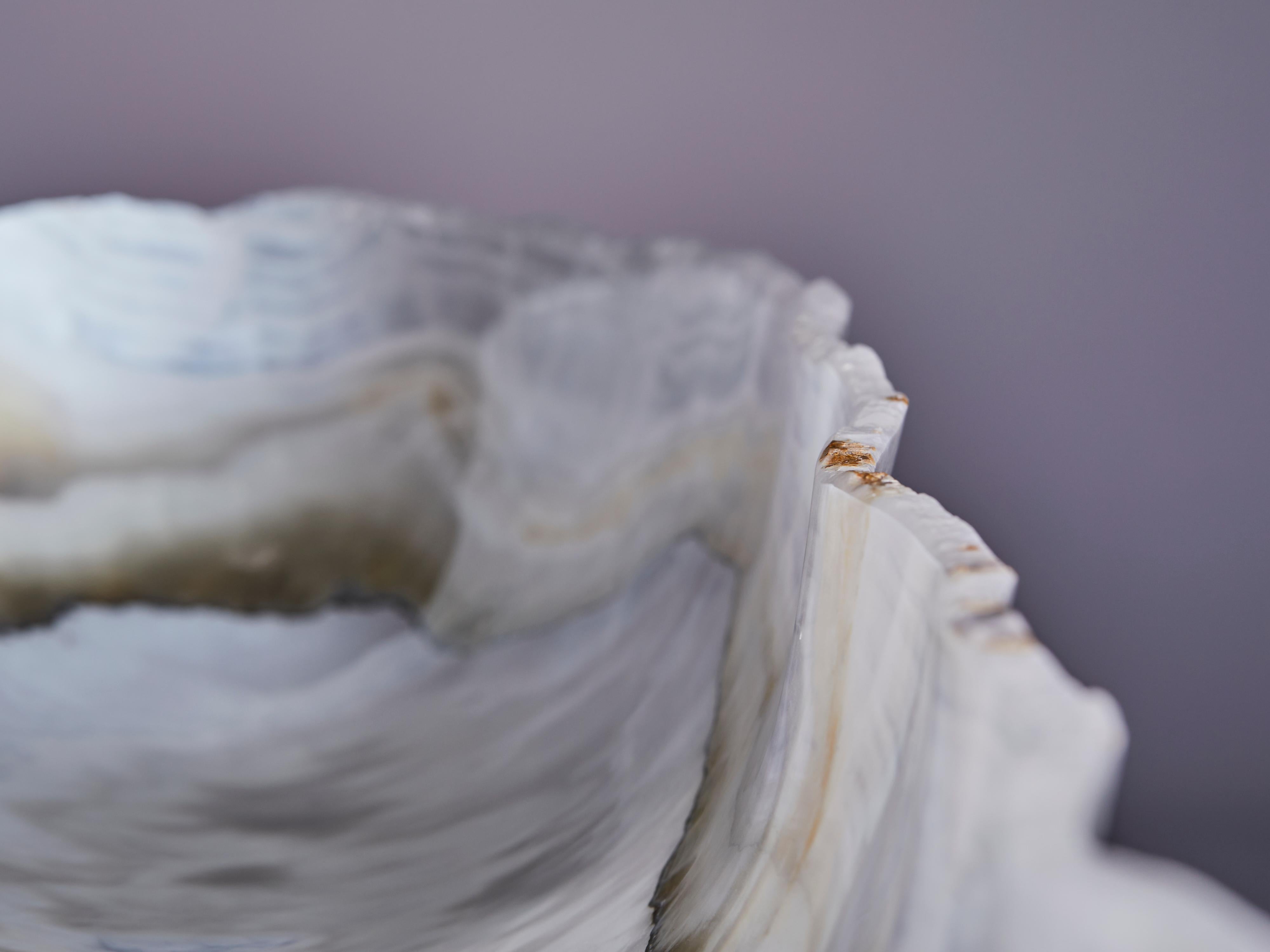 Large onyx canoe bowl with striking banding 12