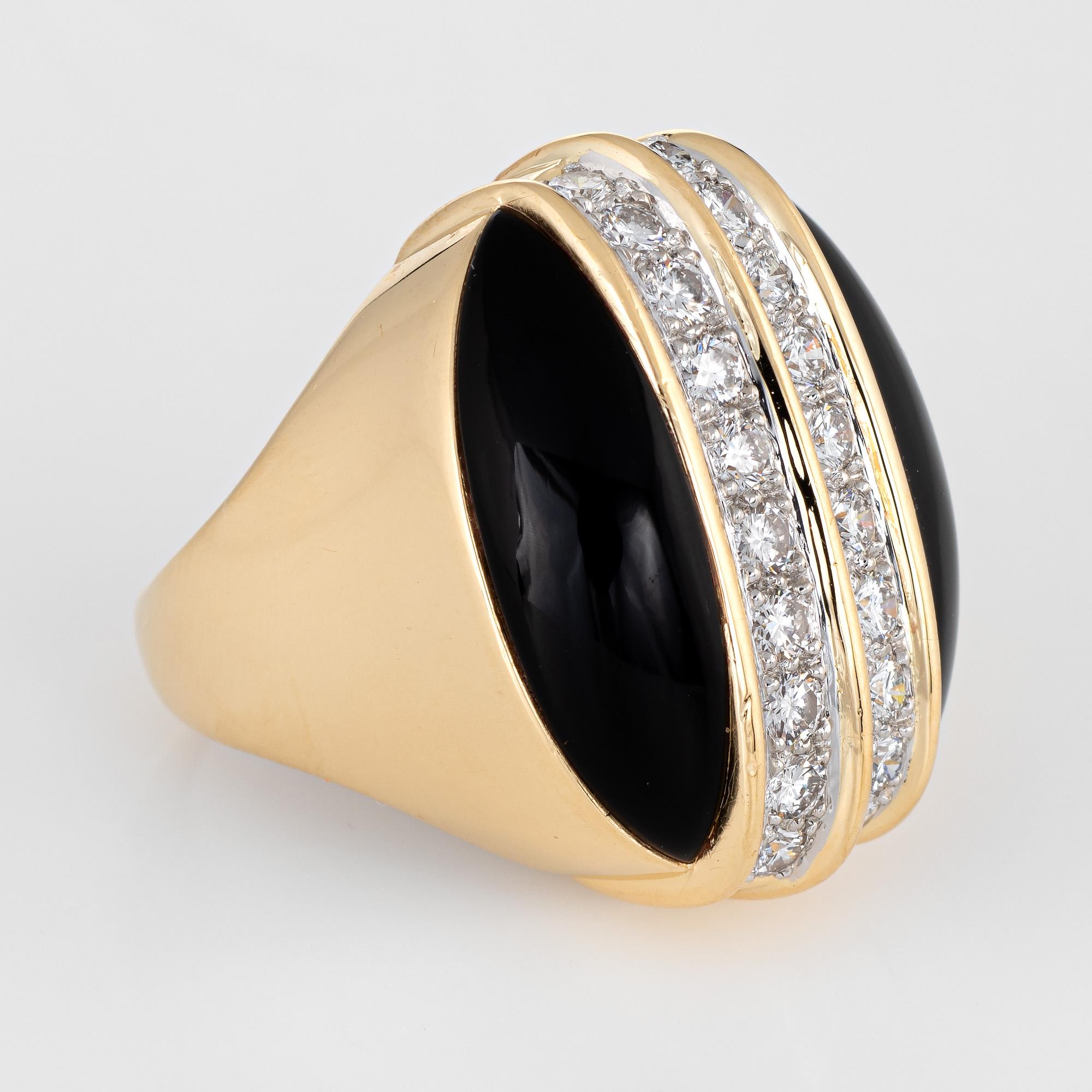 Modern Large Onyx Diamond Ring Vintage 18 Karat Yellow Gold Oval Cocktail Jewelry