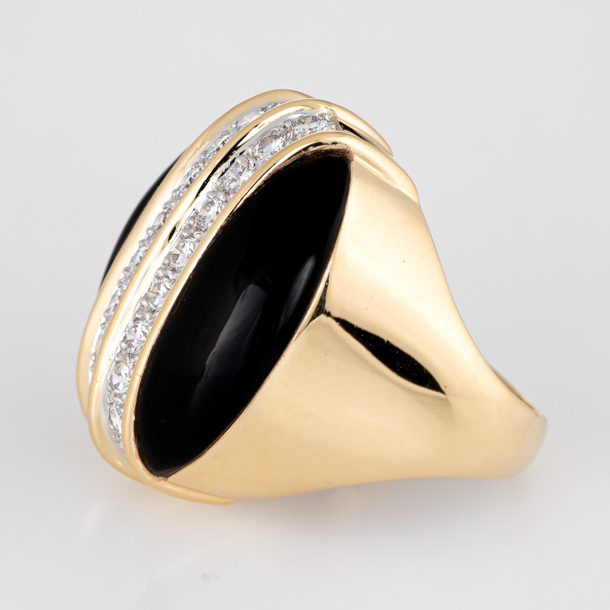Round Cut Large Onyx Diamond Ring Vintage 18 Karat Yellow Gold Oval Cocktail Jewelry