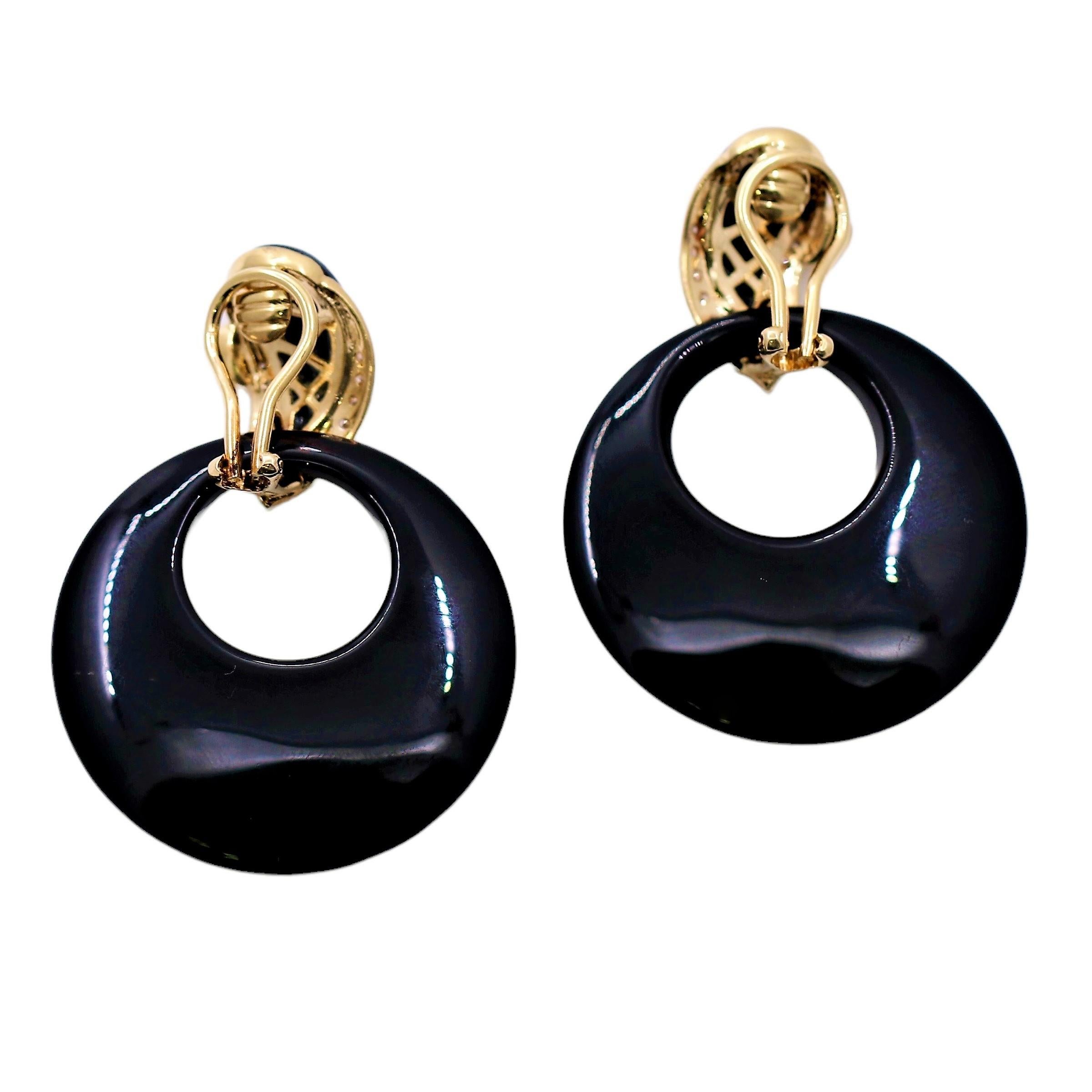 Große Onyxscheiben an 18K, Onyx- und Diamantplatten befestigt (Moderne)
