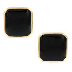 Large Onyx Yellow Gold Button Stud Earring