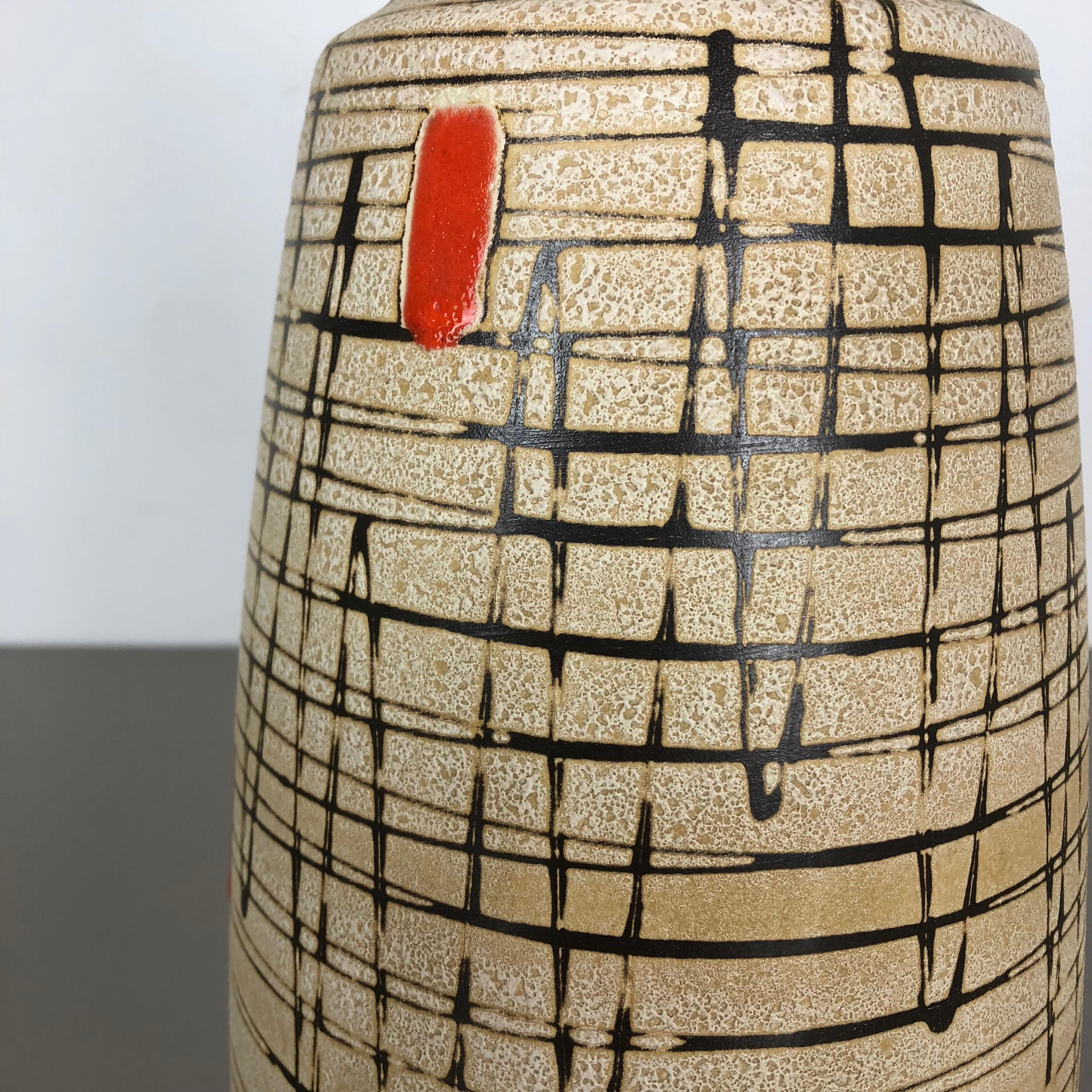 Mid-Century Modern Large Op Art Abstract Pottery Floor Vase Made by Bay Ceramics, Germany, 1960s For Sale