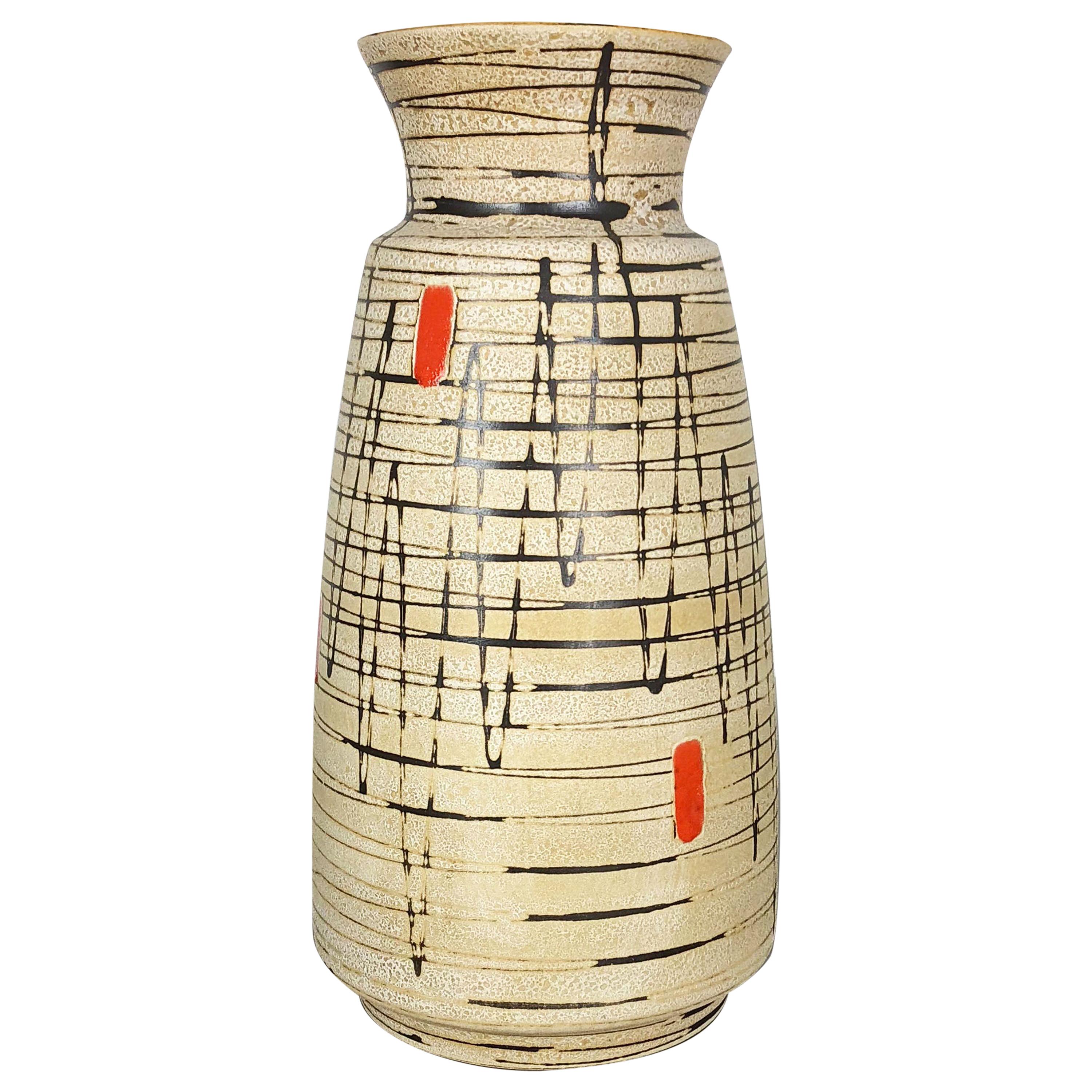 Grand vase de sol en poterie abstraite Op Art fabriqué par Bay Ceramics, Allemagne, années 1960