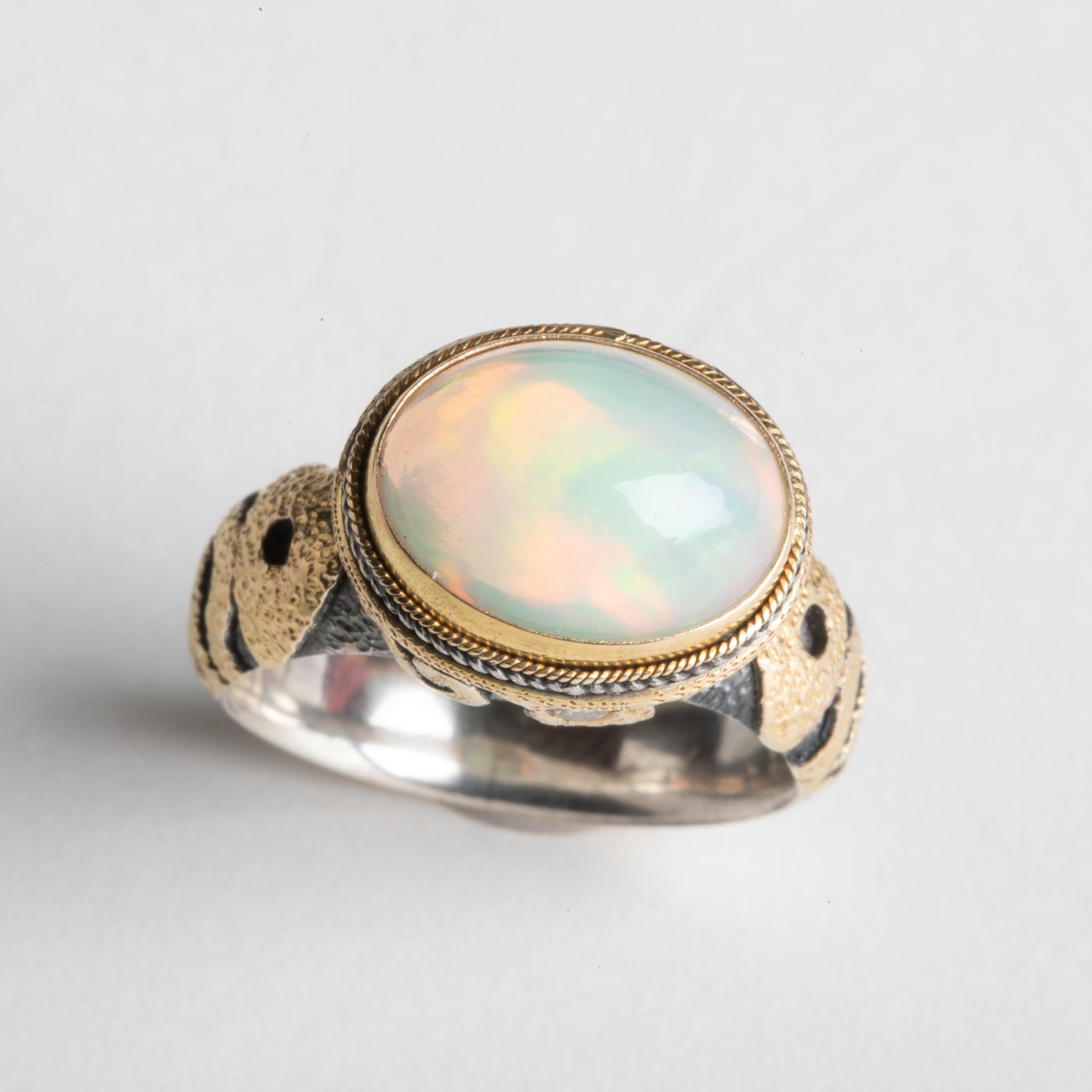 Large Opal and Diamond Dome Ring In Excellent Condition In Nantucket, MA
