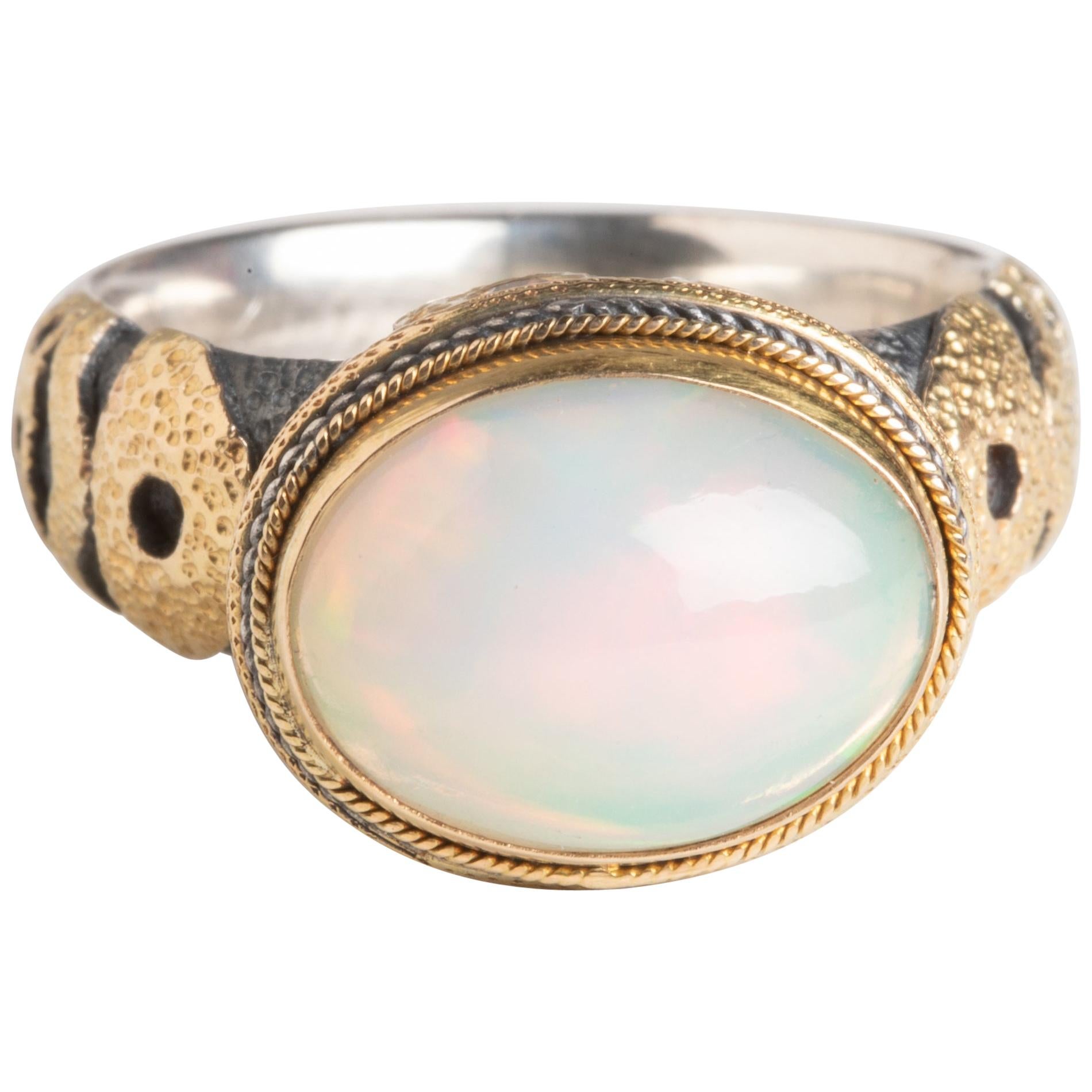 Large Opal and Diamond Dome Ring