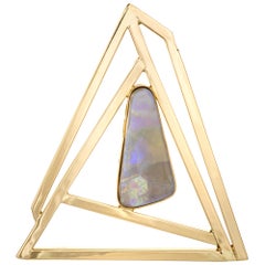 Large Opal Artisan Geometric Pendant circa 1988 Vintage 14 Karat Gold Jewelry